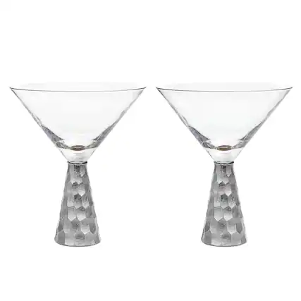 Front. American Atelier - Daphne Silver Martini Glasses, Set of 2 - Silver.