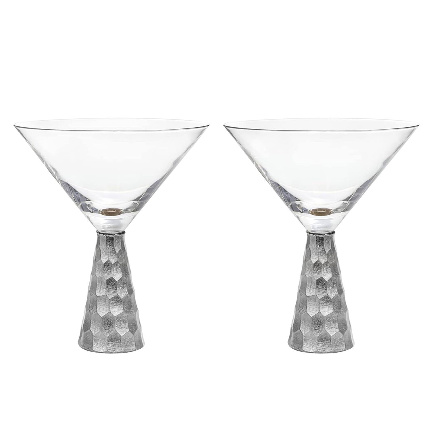 Front. American Atelier - Daphne Silver Martini Glasses, Set of 2 - Silver.