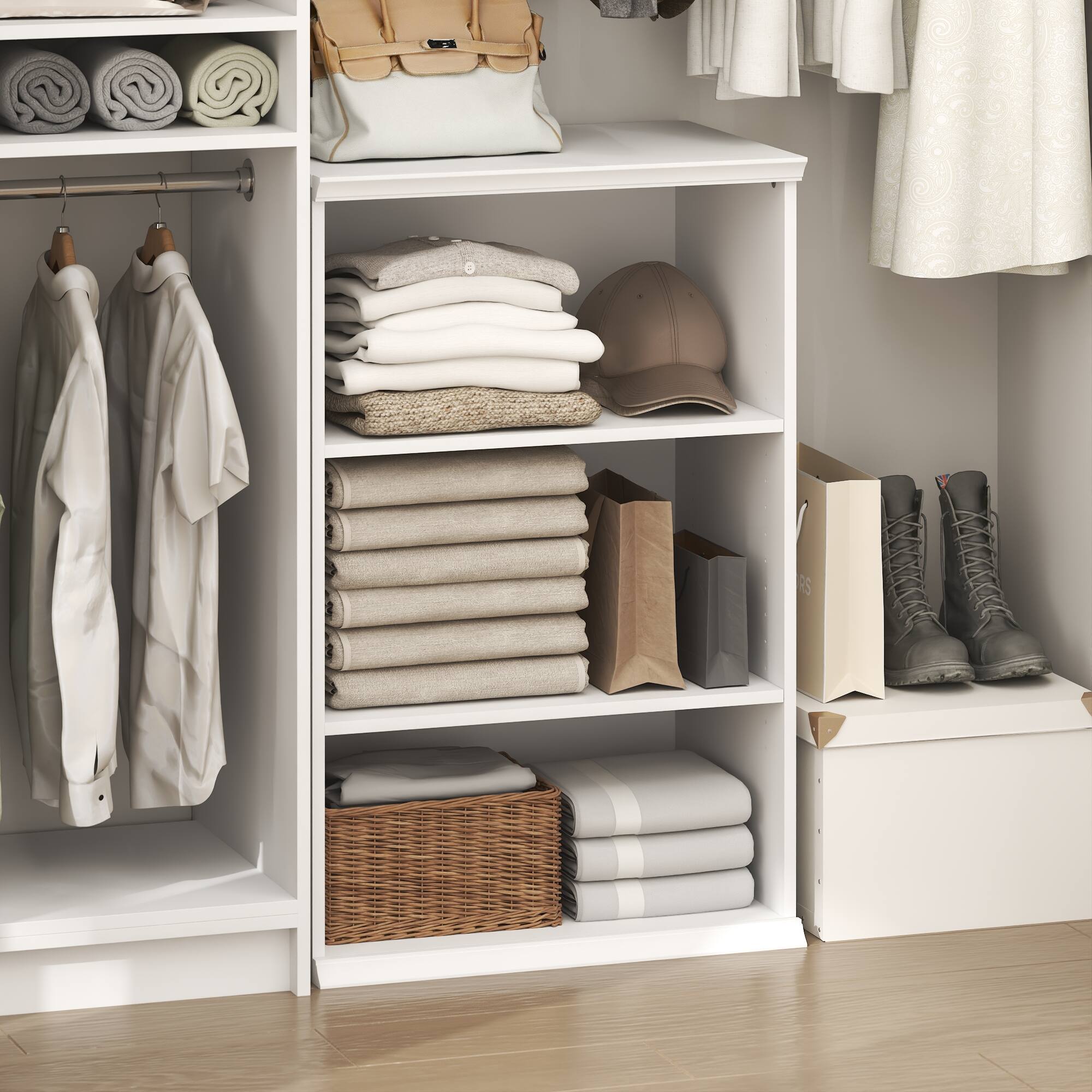 Alt View 1. Furinno - FANO Closet Organizers and Storage, 3-Tier Closet Organizer with Adjustable Shelves, Stackable Open Shelf Closet Shelves - White.
