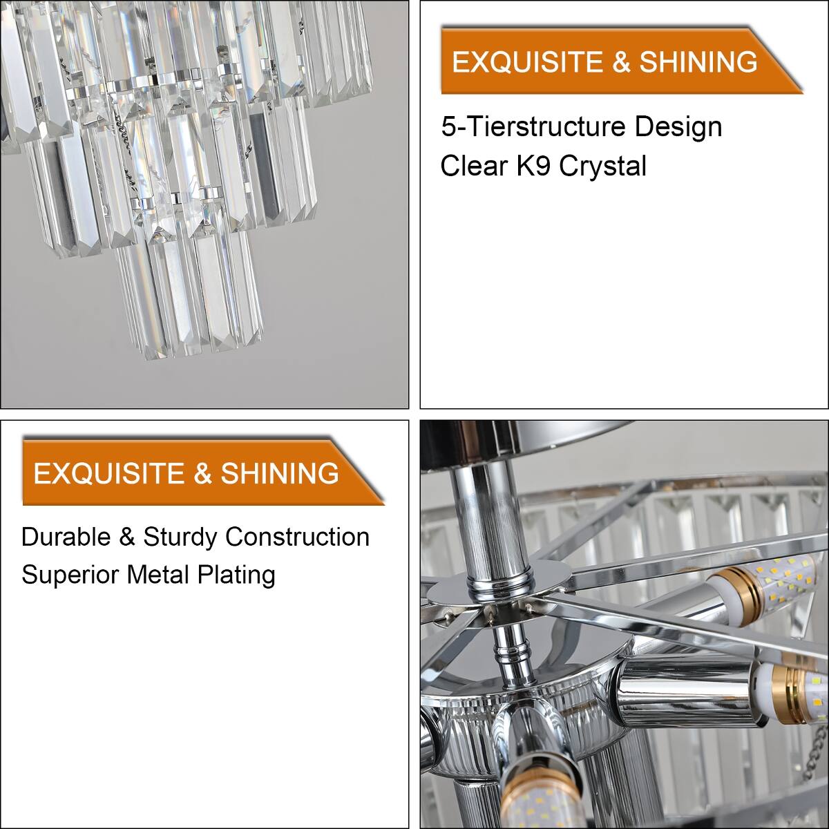Loheer Large Modern Chrome Crystal Chandelier, Five Tier K Nine Crystal ...