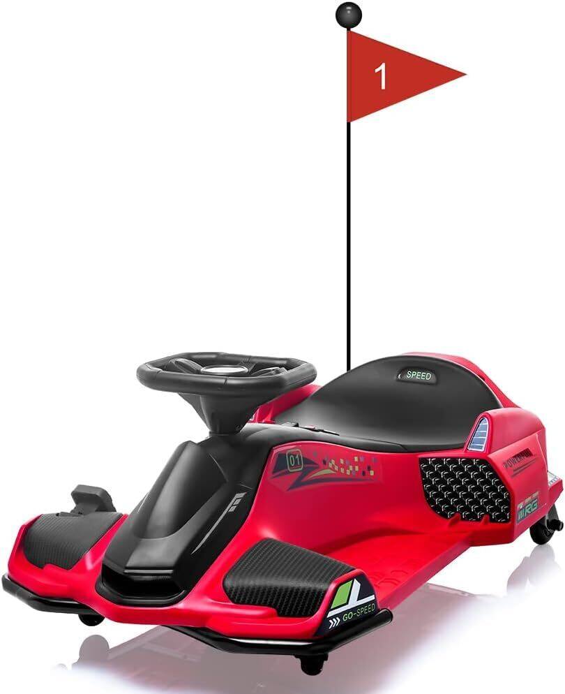 Jojoka - 12V Kids Ride On Drift Car Electric Go-Kart With Variable Speed, Music, Led Lights, Brushless Motor,Low-Power Alarm - Red