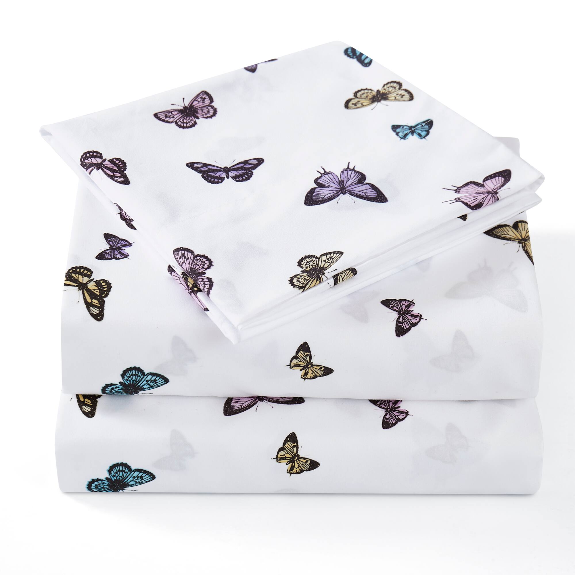 Alt View 1. Sweet Home Collection - Kids' Printed Classic & Bright Ultra Soft Microfiber Sheet Sets - Full - Butterflies.