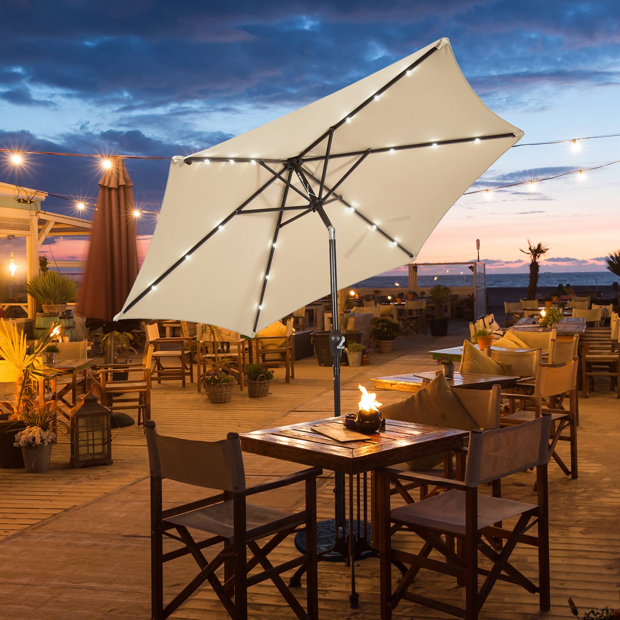 Gymax - 9 ft Patio Table Market Umbrella Yard Outdoor w/ Solar LED Lights - Beige price history on PriceWatchPro