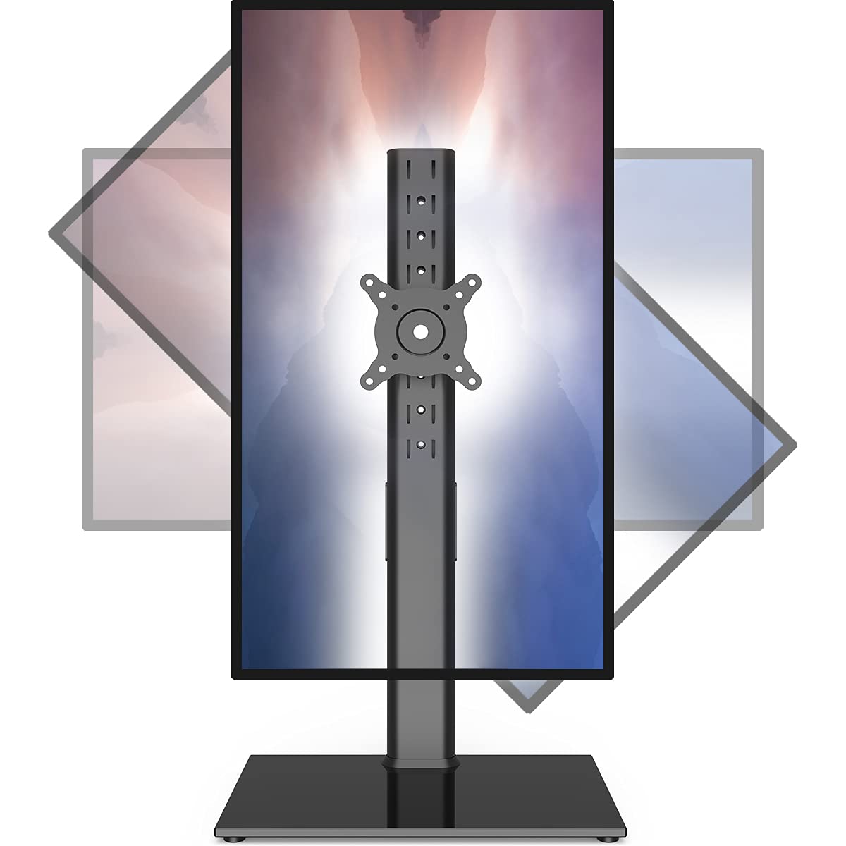 Front. ThinkLink Electronic - Single Monitor Stand Freestanding 27- Arm Curved Screen Mount Tempered Glass Base Adjustable Motion Tilt -15 - Default.