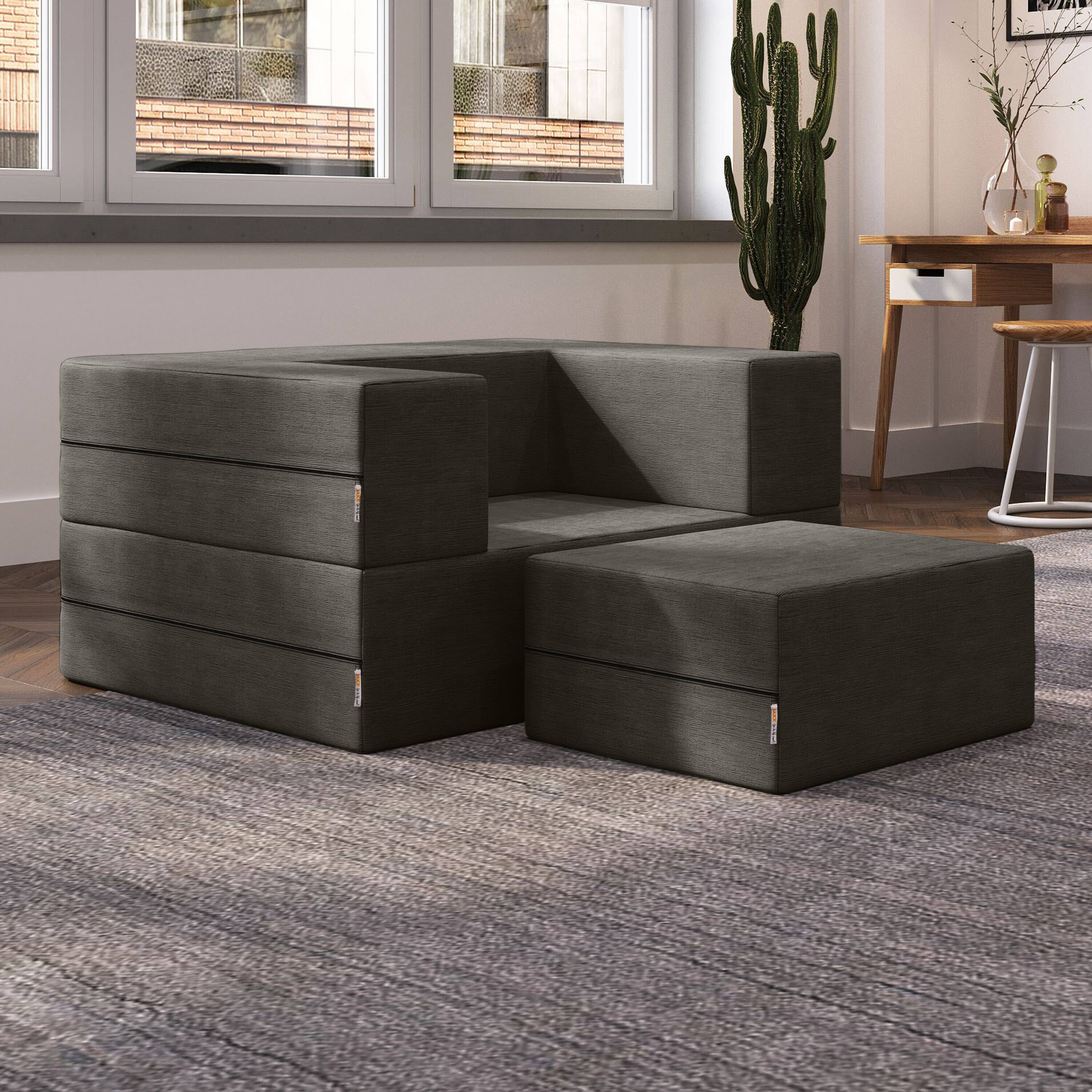Back. Jaxx - Jaxx Zipline Convertible Sleeper Futon Chair & Ottoman with Machine-Washable Cover, Charcoal - Charcoal.