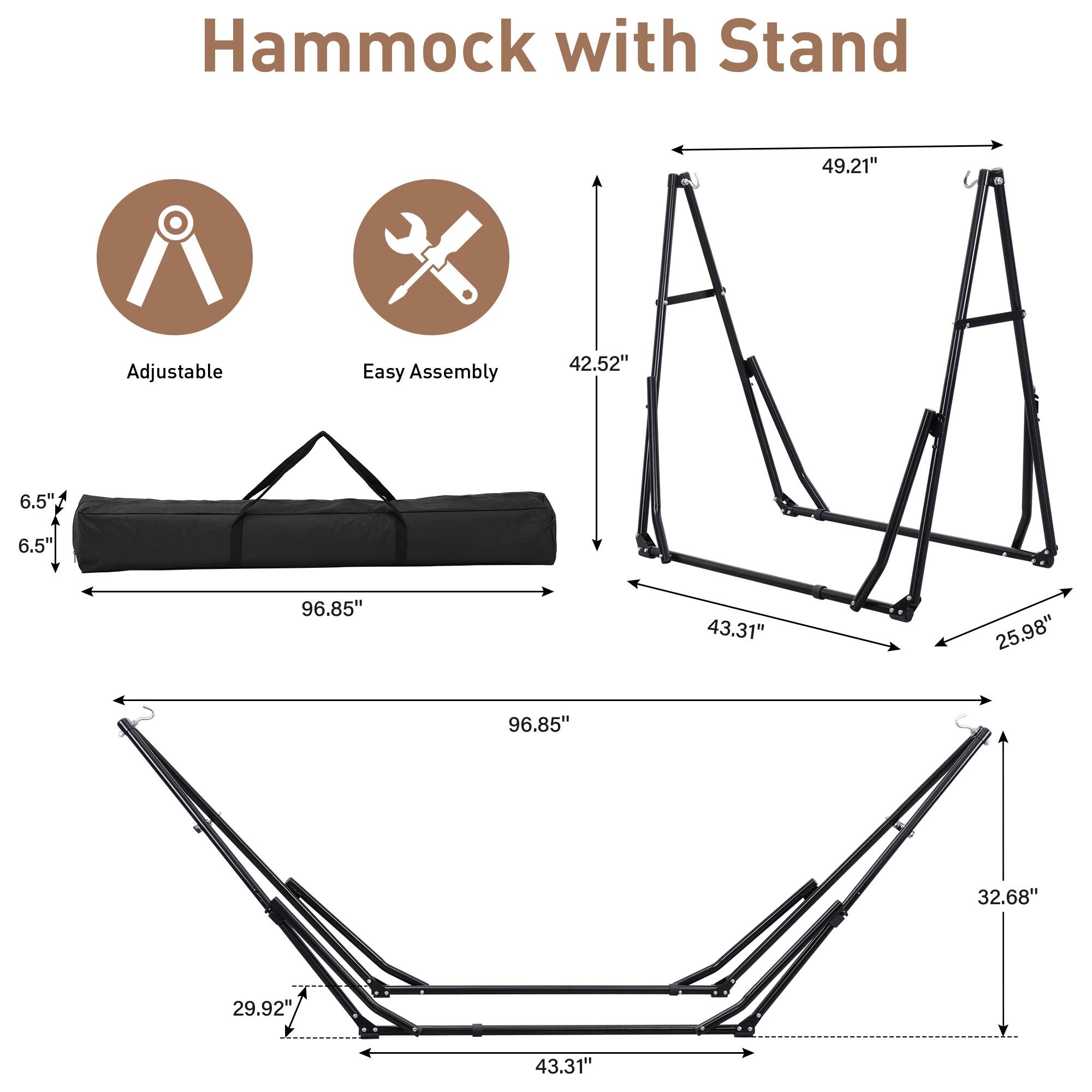 Hammock with Stand 49.21" Adjustable Easy Assembly 42.52" 6.5" 6.5" 96.85" 43.31" 25.98" 96.85" 32.68" 29.92" 43.31"