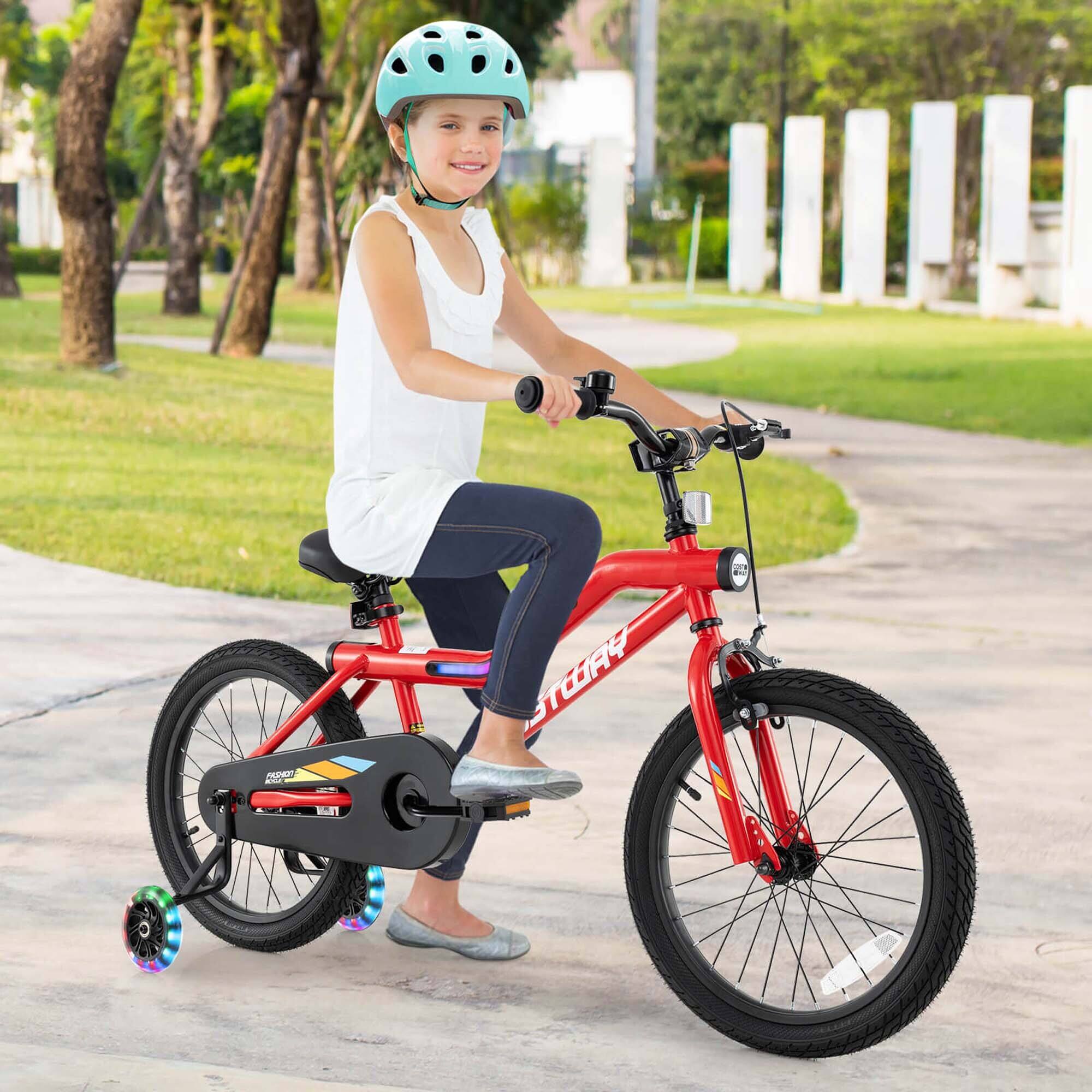 Alt View 1. Costway - Costway 18" LED Lighted Kids Bike with Adjustable Seat Coaster Brake Training Wheels - Red.