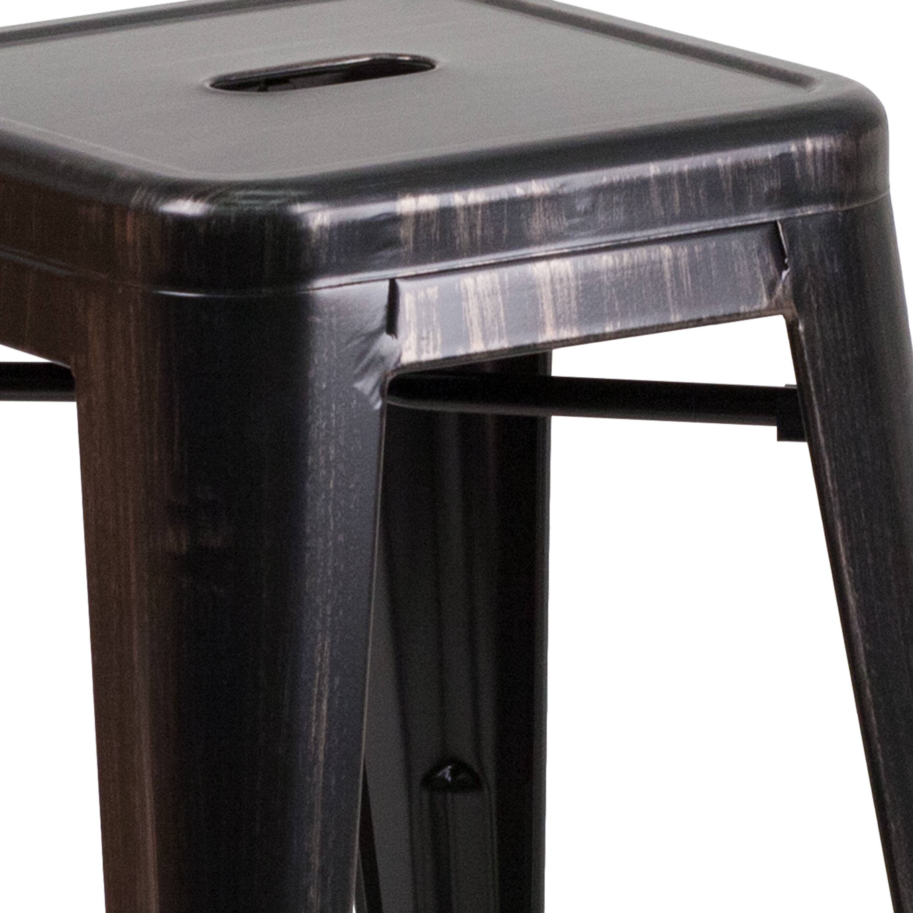 Alt View 8. Emma + Oliver - Commercial Grade 24"H Backless Metal Indoor-Outdoor Counter Stool w/ Square Seat - Black-Antique Gold.