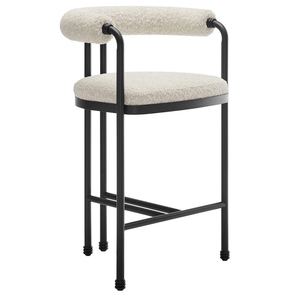 Modway - Turin Curved Back Boucle and Metal Counter Stool - Black