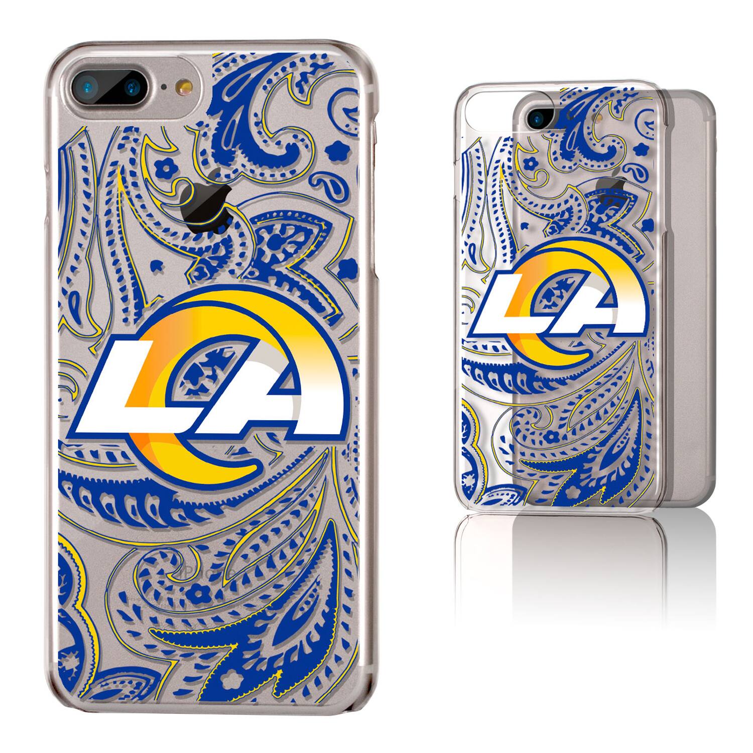Alt View 1. Keyscaper - Los Angeles Rams iPhone Clear Paisley Design Case - 16 Plus - Multicolor.
