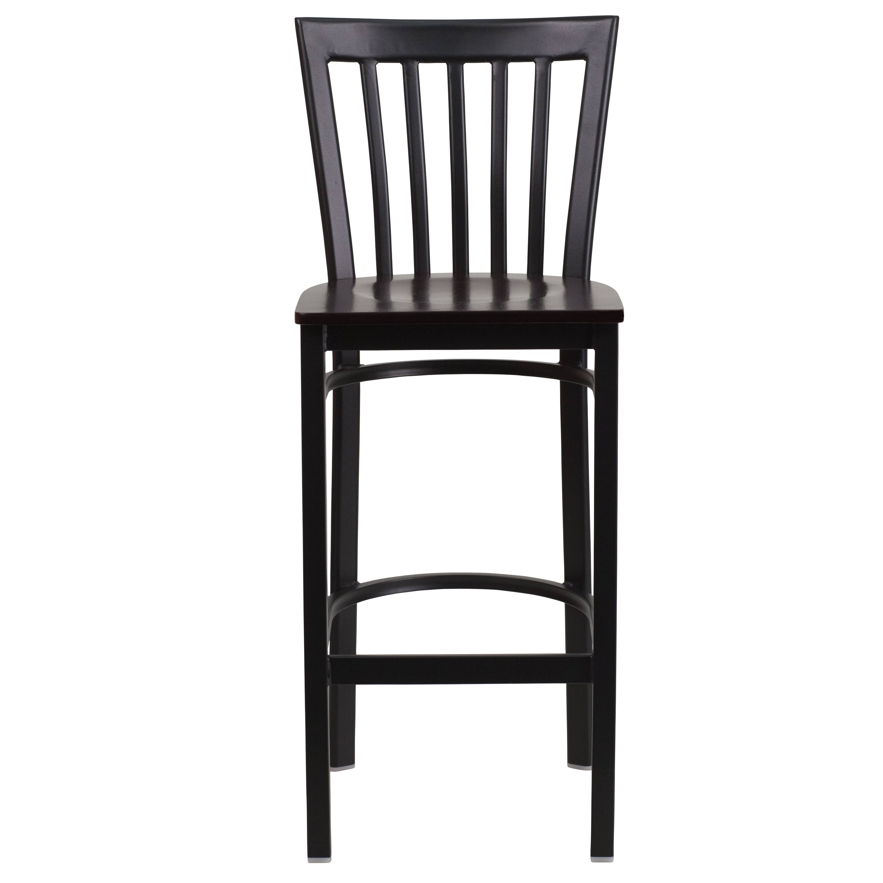 Alt View 5. Emma + Oliver - School House Back Metal Restaurant Dining Barstool - Walnut Wood Seat/Black Metal Frame.