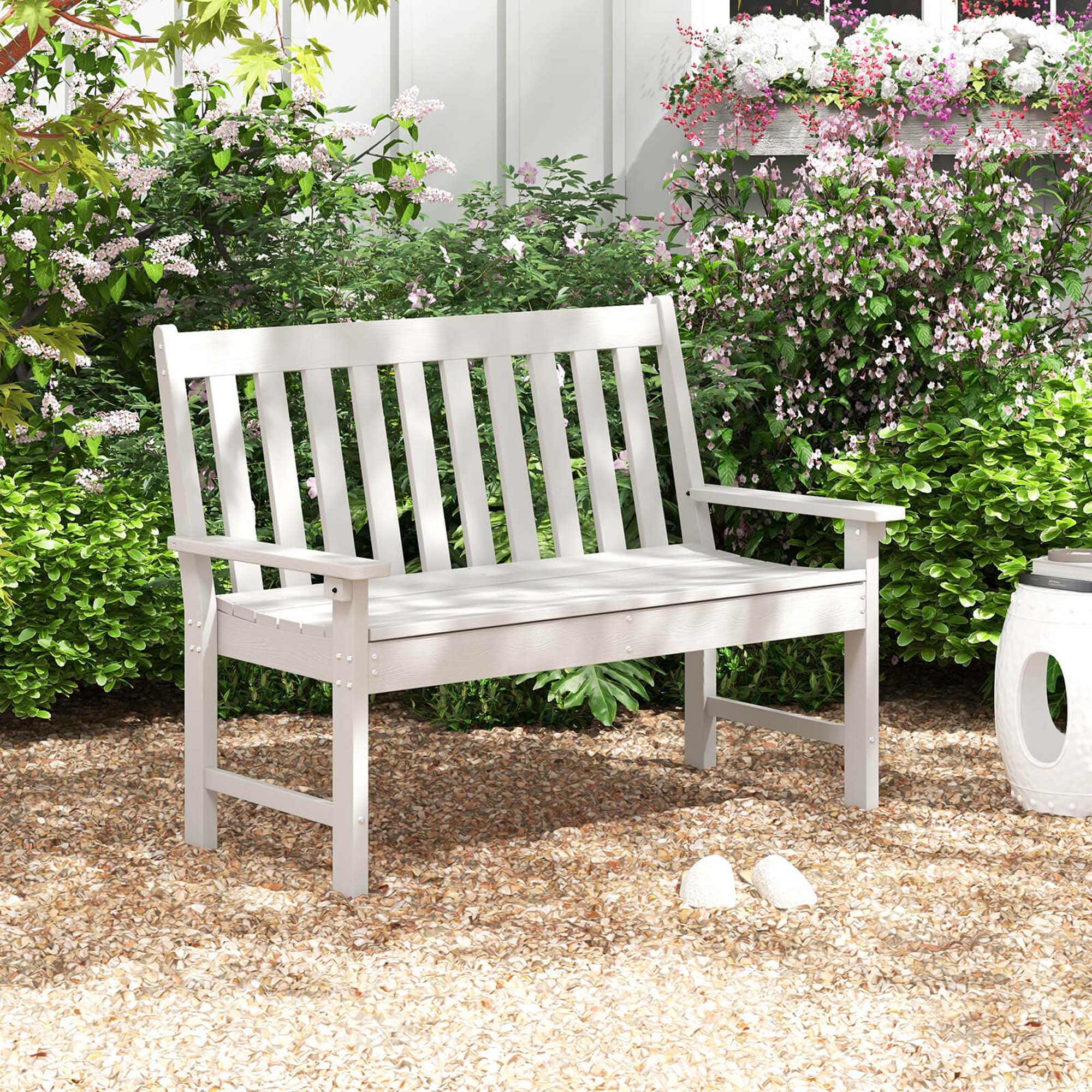 Alt View 3. Costway - Costway Garden Bench All-Weather HDPE 2-Person Outdoor Bench for Front Porch Backyard White - White.