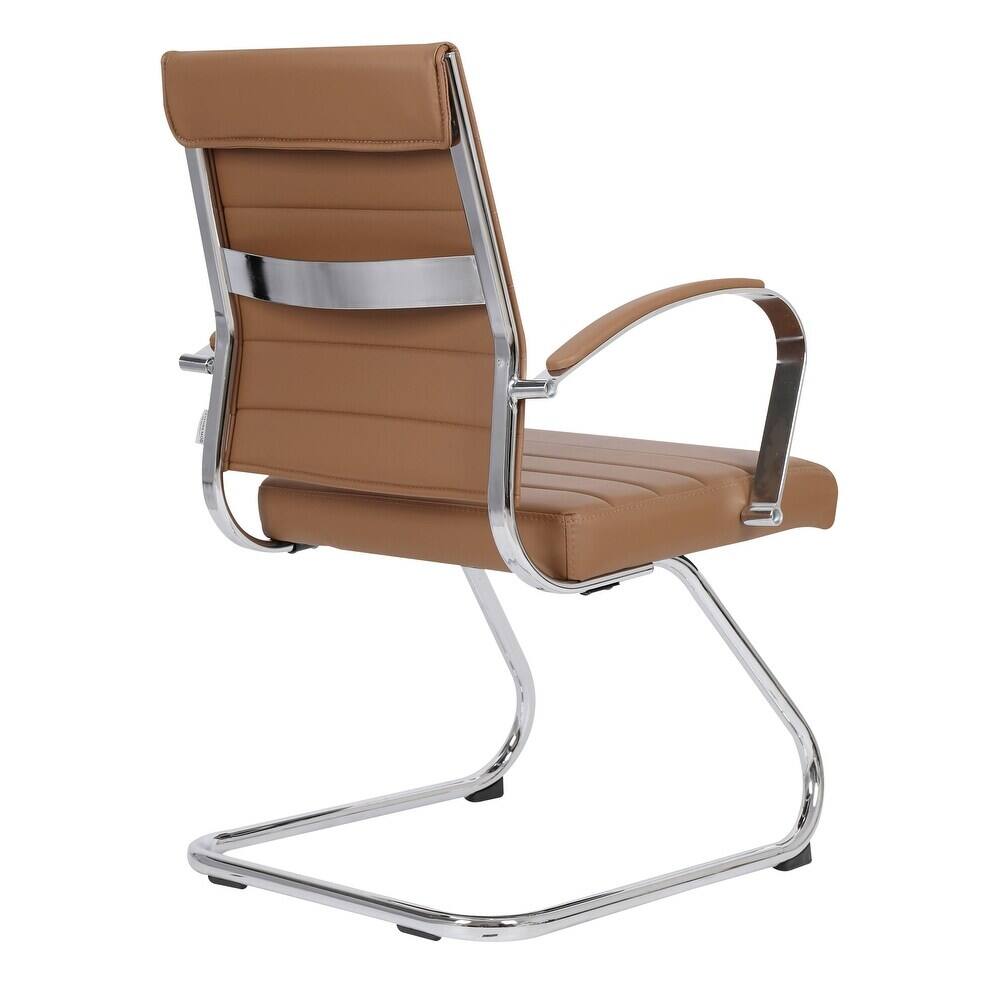 Alt View 5. LeisureMod - Set of 4 Benmar Modern Leather Upholstered Office Desk Chair with Padded Armrests and Chrome Frame for Home or Office - Light Brown.