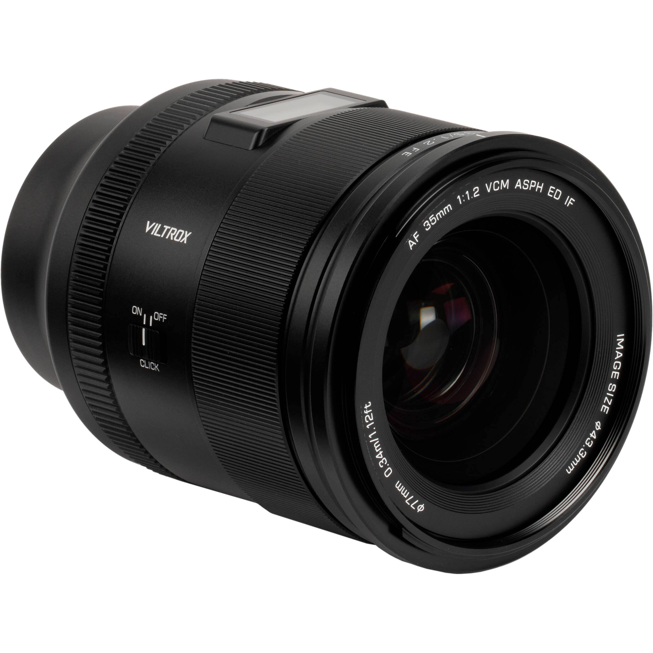 2. F  
VILTROX  
VCM ASPH ED 1:1.2 IF 35mm AF  
ON/OFF | CLICK  
0.34m/1.12ft  
77mm  
IMAGE SIZE 43.3mm