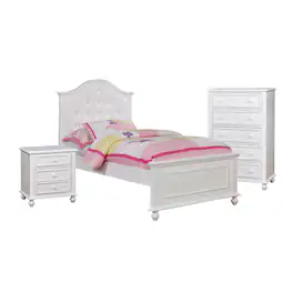 Manhattan Lane - Aure 3 Pc Full Size Kids Bedroom Set, Curved Tufted Headboard - White