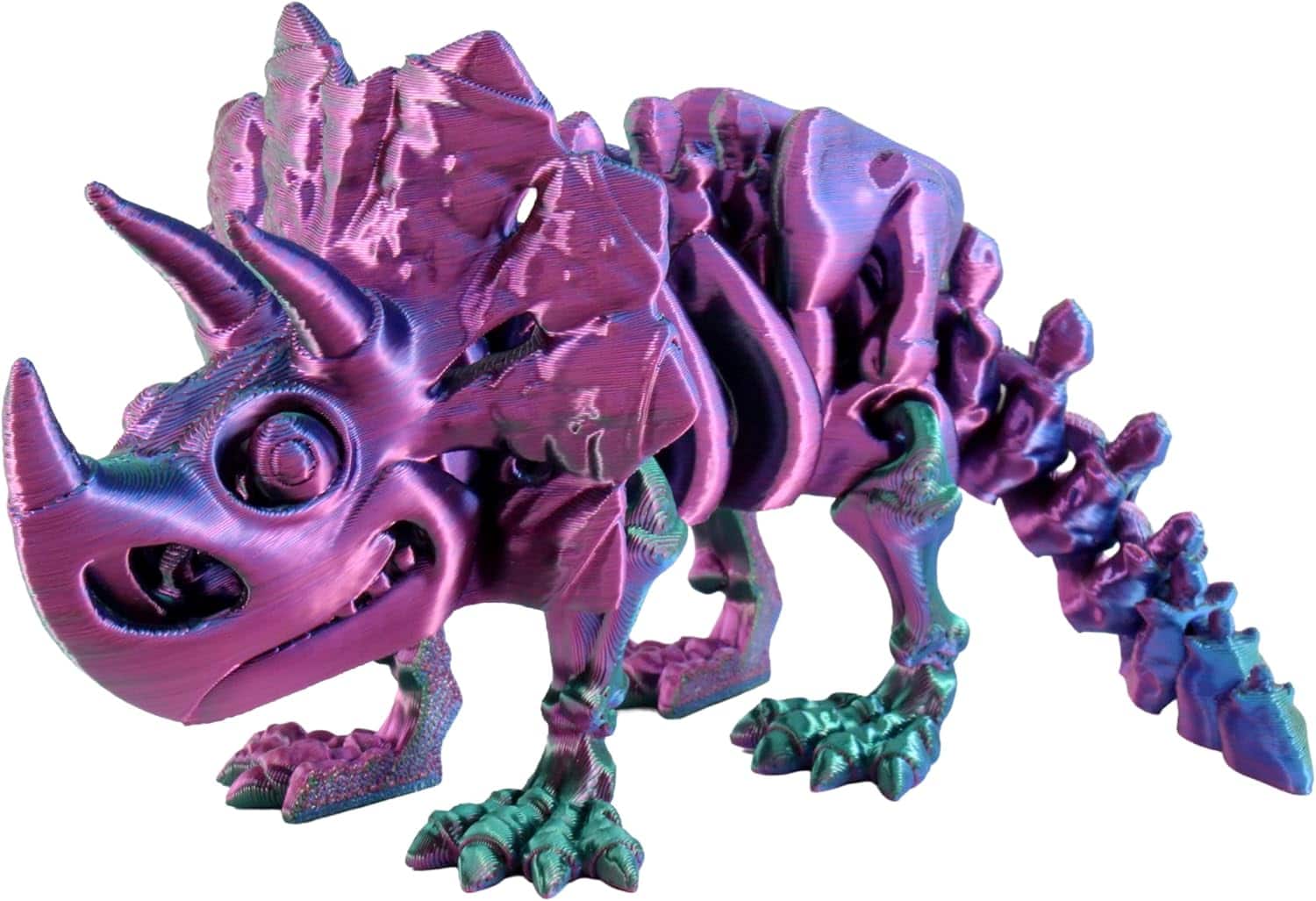 JuzToys - 3D Printed Skeleton Triceratops, Prehistoric Collectible Articulating Dinosaur 3D Figurine Desk Decoration by PowerTRC - Multicolored