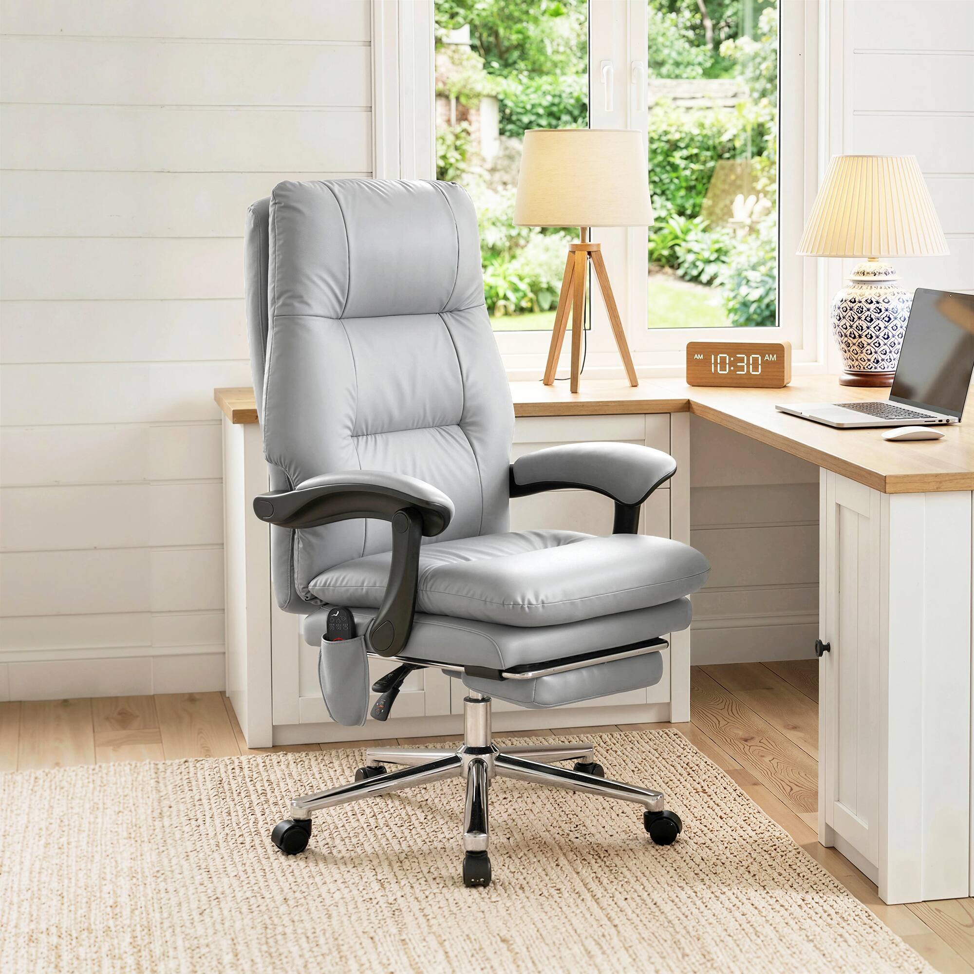 Alt View 1. Homcom - Office Chair with 6-Point Vibration, Pet-Friendly Faux Leather Ergonomic Executive Desk Chair - Light Gray.