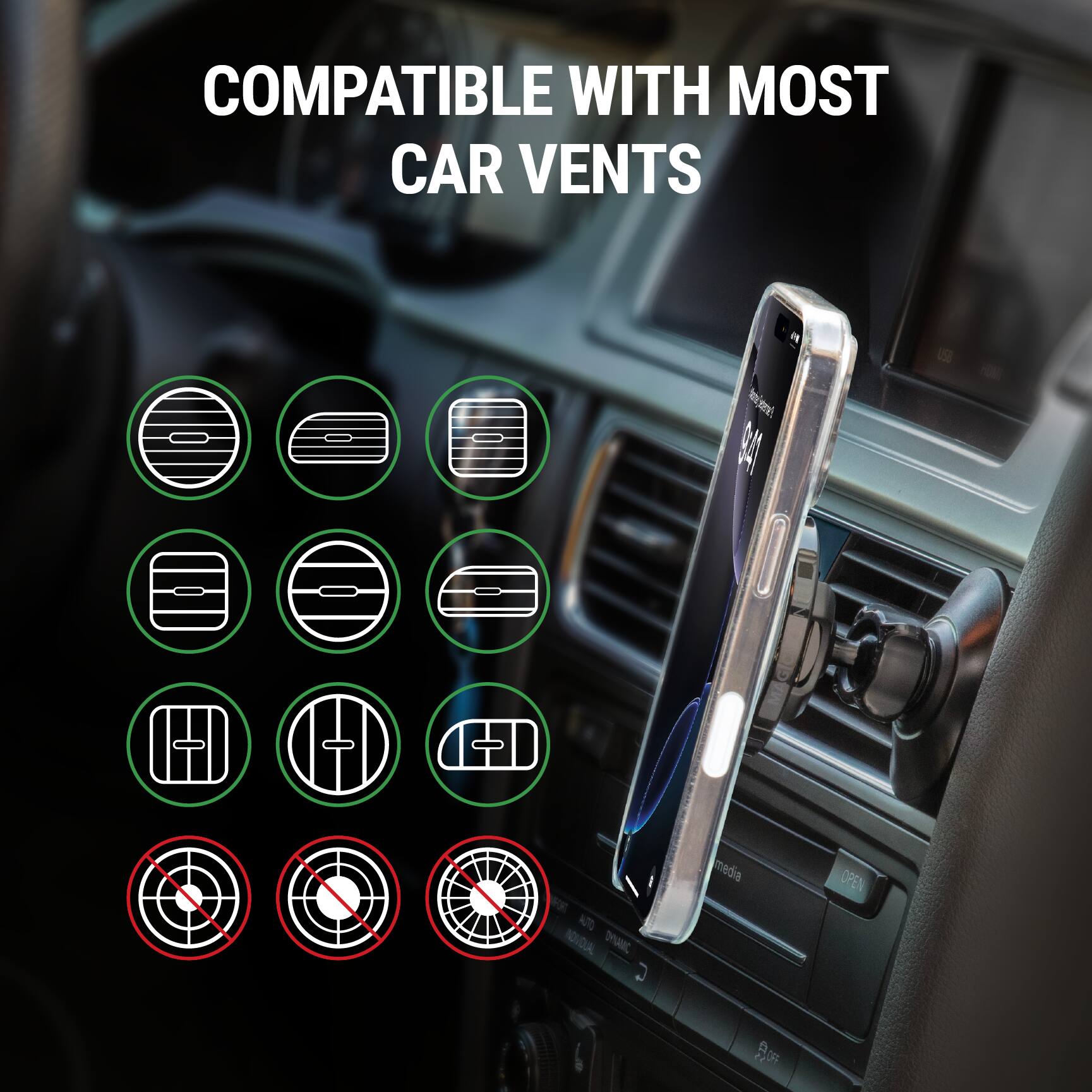 COMPATIBLE WITH MOST CAR VENTS