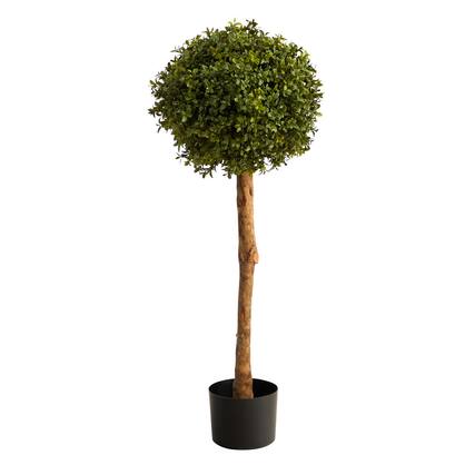 Front. BreeBe - 3' Boxwood Ball Topiary Artificial Tree (Indoor/Outdoor) - Green.