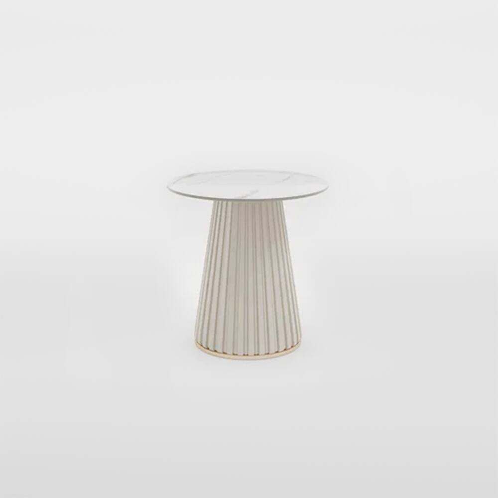 Alt View 1. POVISON - 14.96" Modern Light Luxury Side Table, End Side with Glossy Sintered Stone Top, Metal Base, White - White.