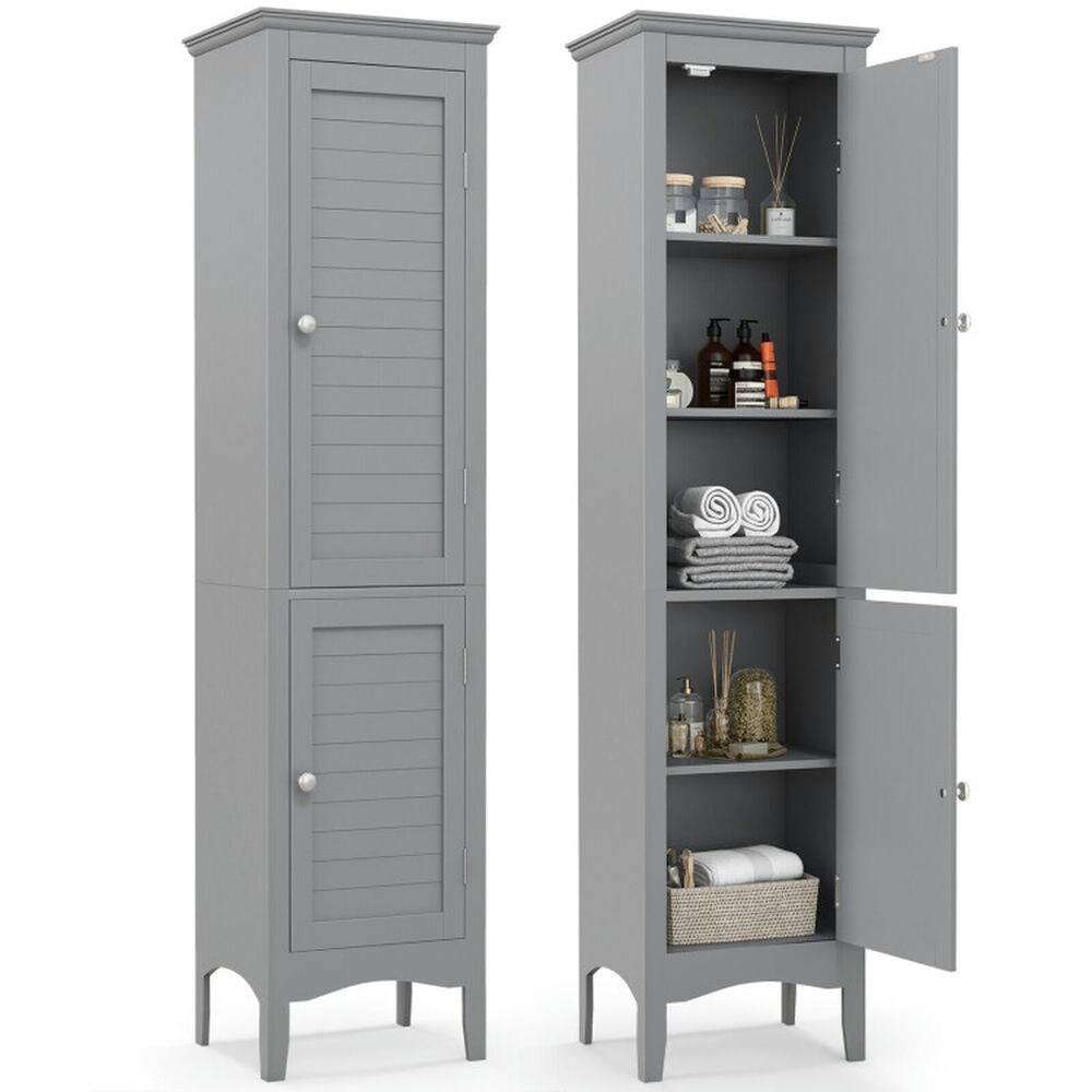 Angle. Kadyn - Tall Bathroom Floor Cabinet with Shutter Doors and Adjustable ShelfGray Bathroom Cabinets for Entryway Storage - Gray.