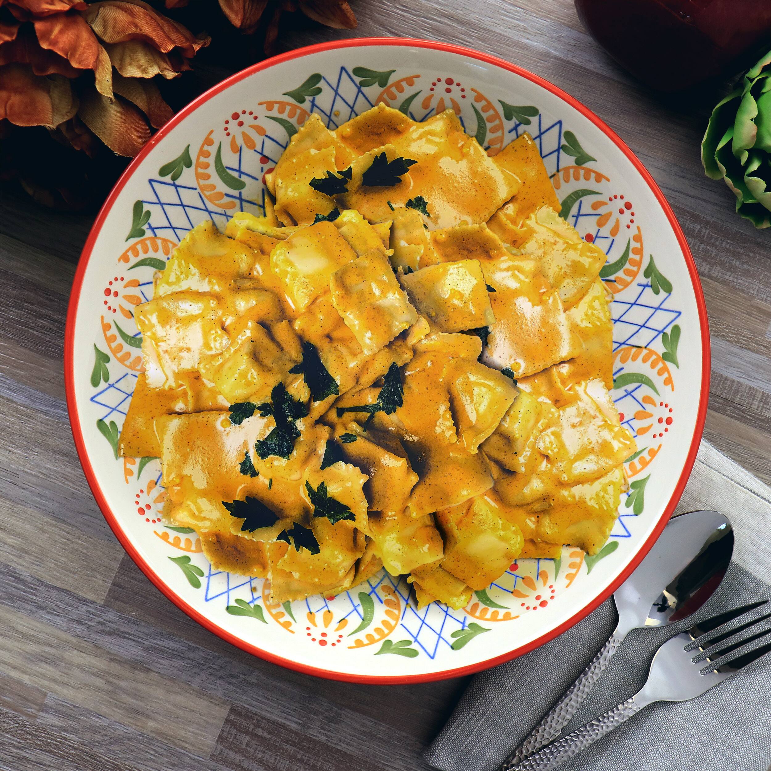 Alt View 5. Gibson - Laurie Gates California Designs Tierra 10.5 Inch Hand Painted Stoneware Pasta Bowl in Red - Assorted.