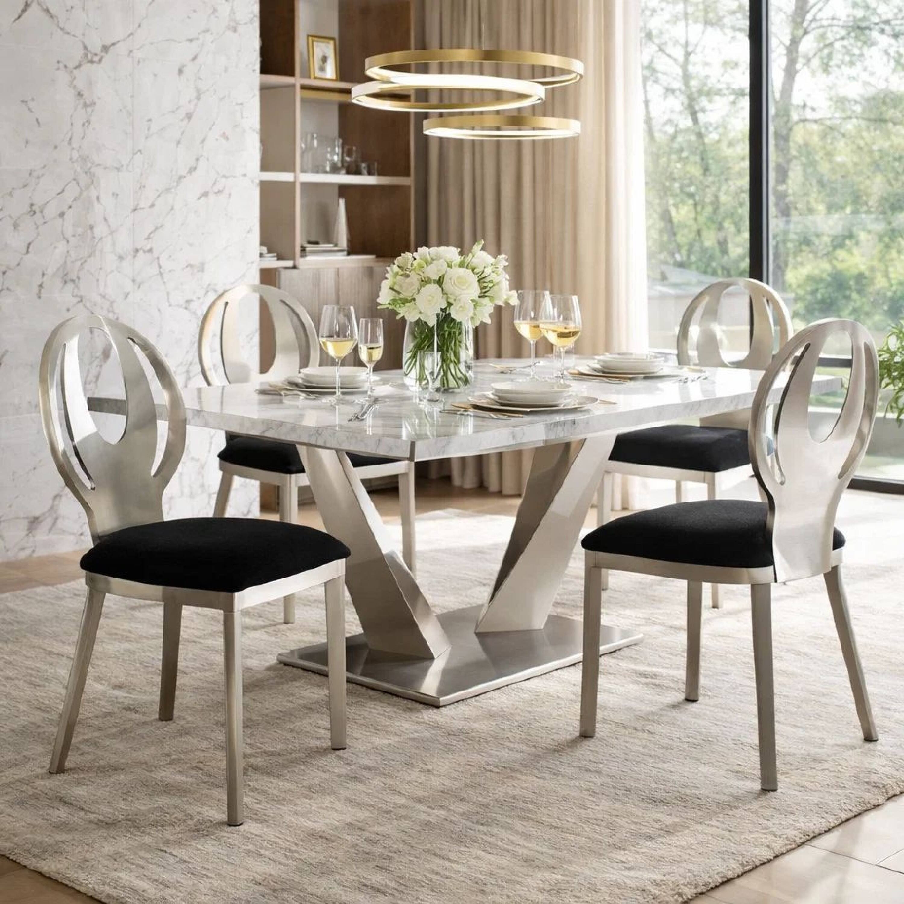 Alt View 5. Manhattan Lane - Orla Contemporary Side Chair With Black Microfabric Seat, Set of 2 - Silver, Black.