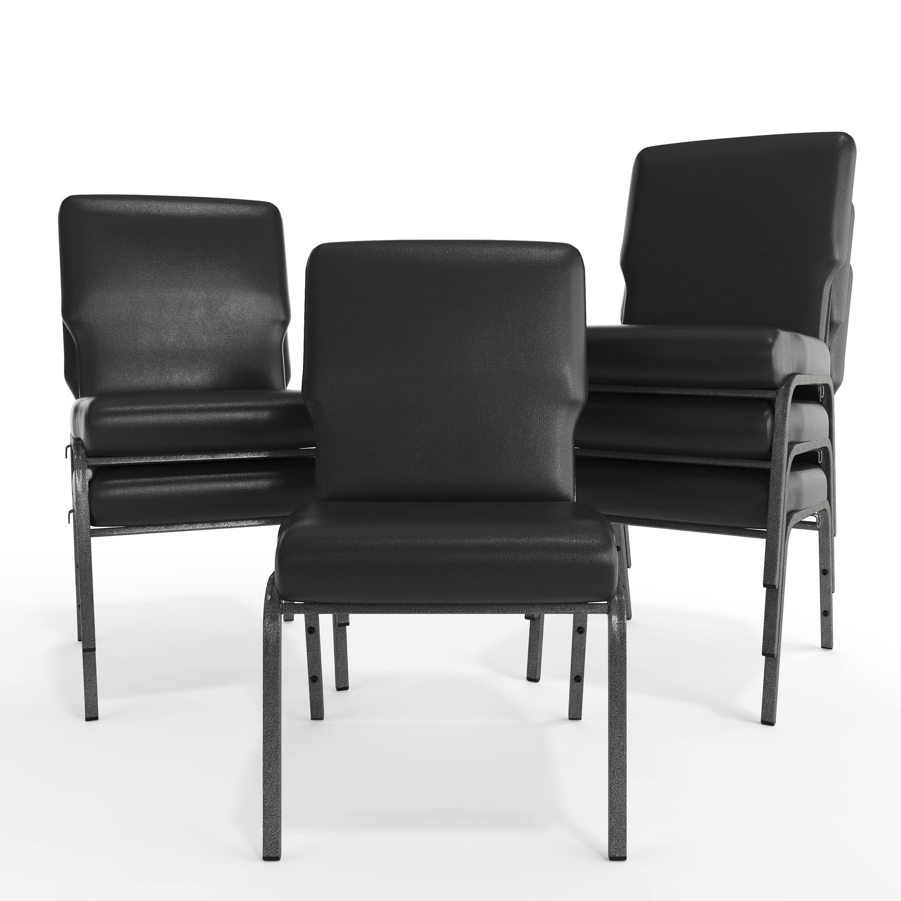 Alt View 10. Emma + Oliver - Vinyl Church Chair 20.5 in. Wide - Black Vinyl/Silver Vein Frame.