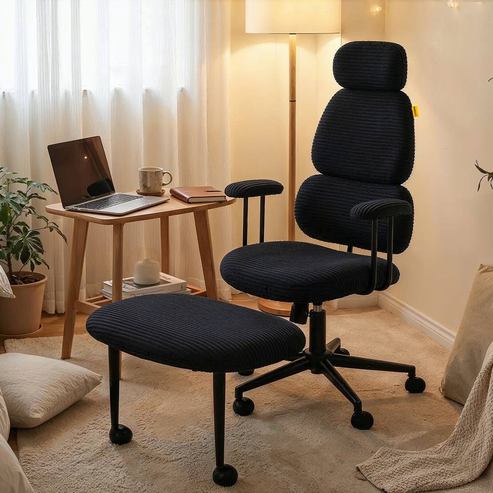 Left. Pinmoco - Ergonomic Criss Cross Office Chair with Armrests, Adjustable Height, Swivel Casters, Gaming Chair - Black.