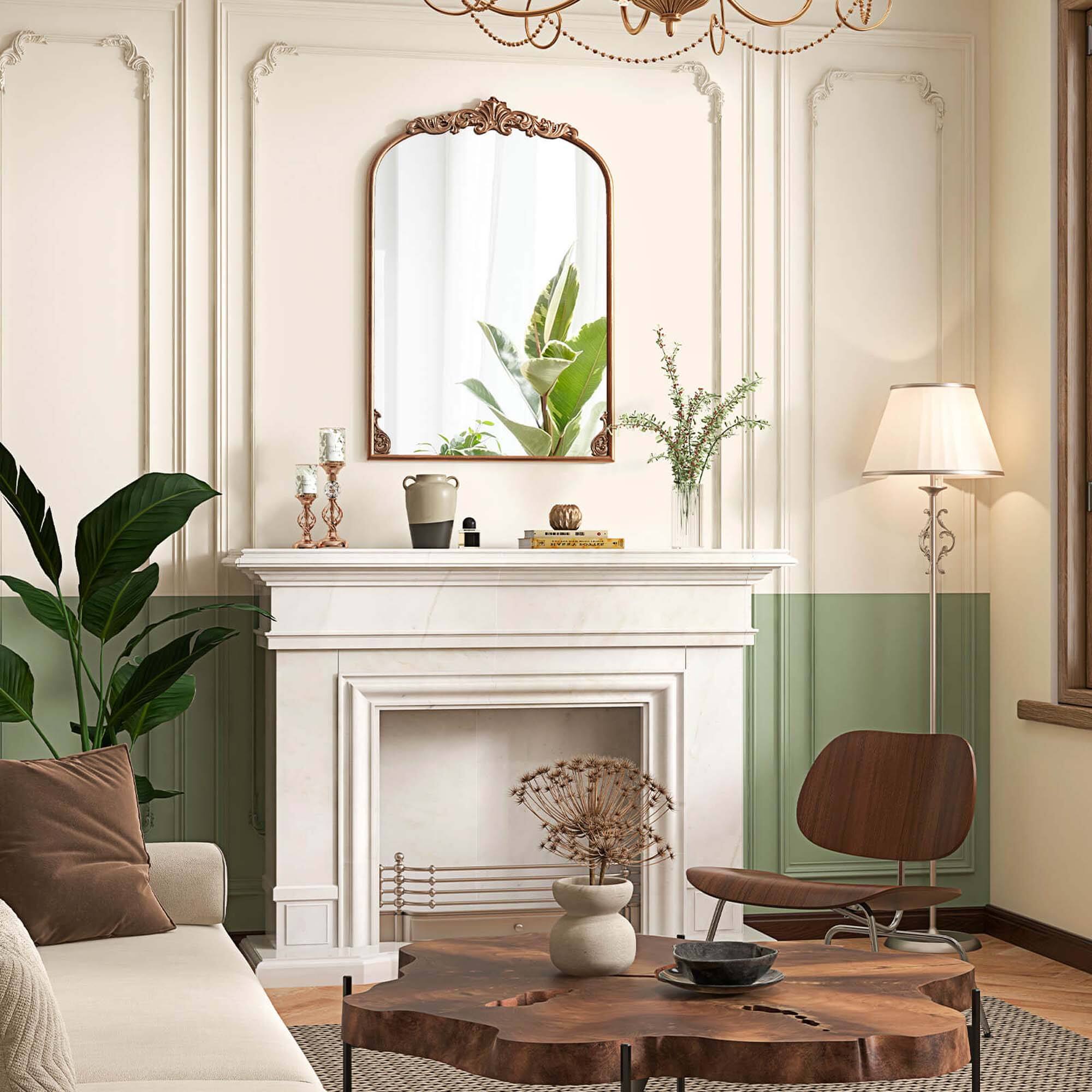 Alt View 1. Costway - Costway 38" x 26" Gold Traditional Vintage Ornate Baroque Arched Mirror for Wall with Metal Frame - Gold.