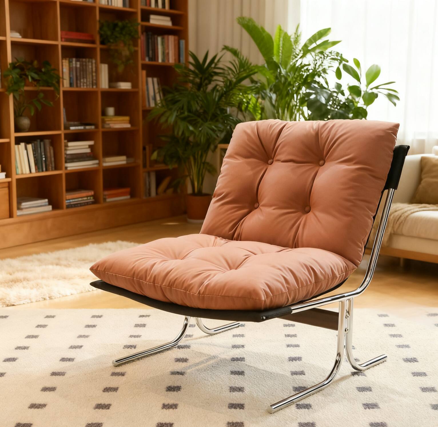 TinyHomie - Leather High Back Accent Armchair Metal Legs - Brown