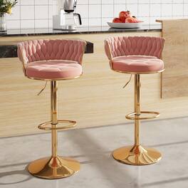 Vecelo - Set of 2 Velvet Bar Stools with 360° Swivel & Adjustable Height - Modern Counter Stools - Pink