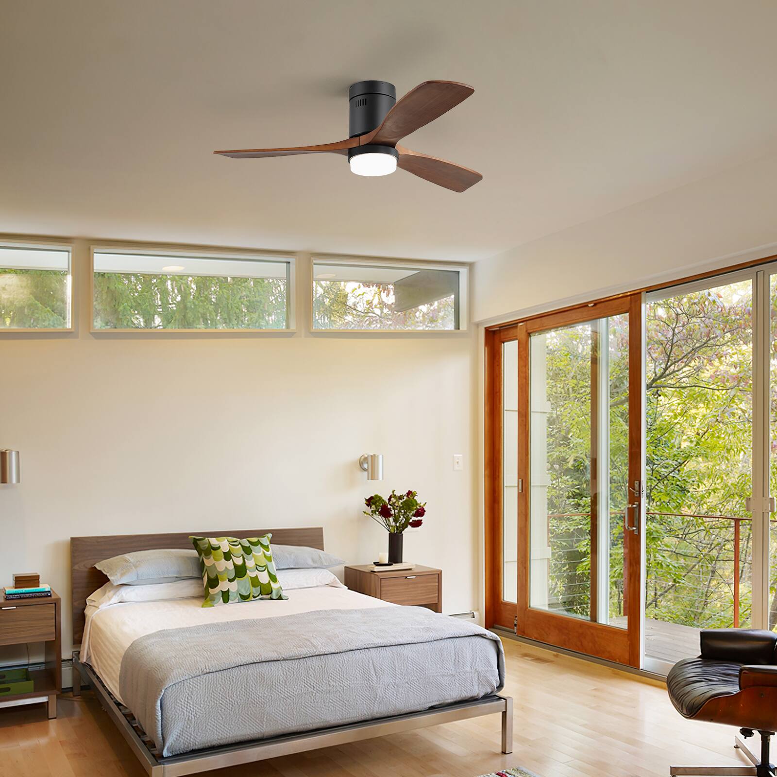 Alt View 7. Sofucor - 52" Remote Control Ceiling Fan With Integrated LED Lights Adjustable Wind Speed Timer Strong Motor Farmhouse Ceiling Fan - Black Walnut Wood.