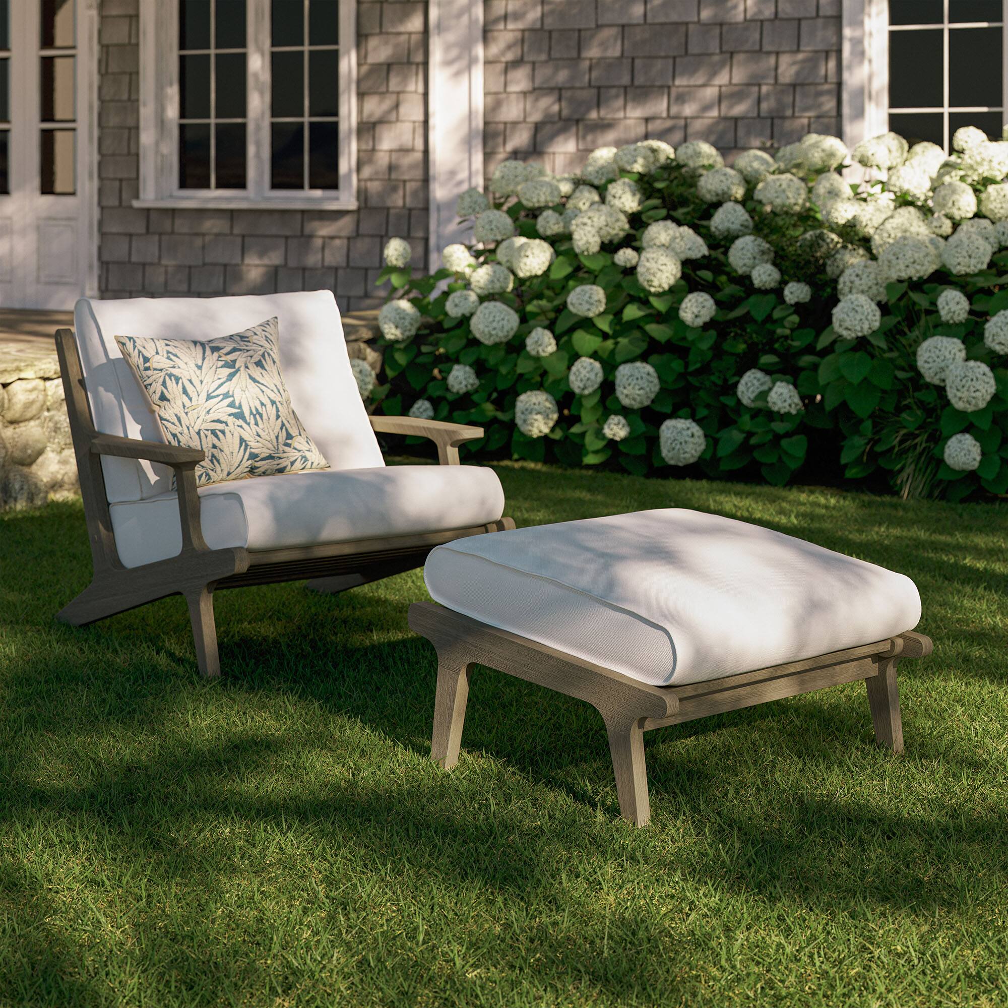 Alt View 3. Modway - Saratoga Outdoor Patio Teak Wood Chair and Ottoman Set by Modway - Weathered Gray White.