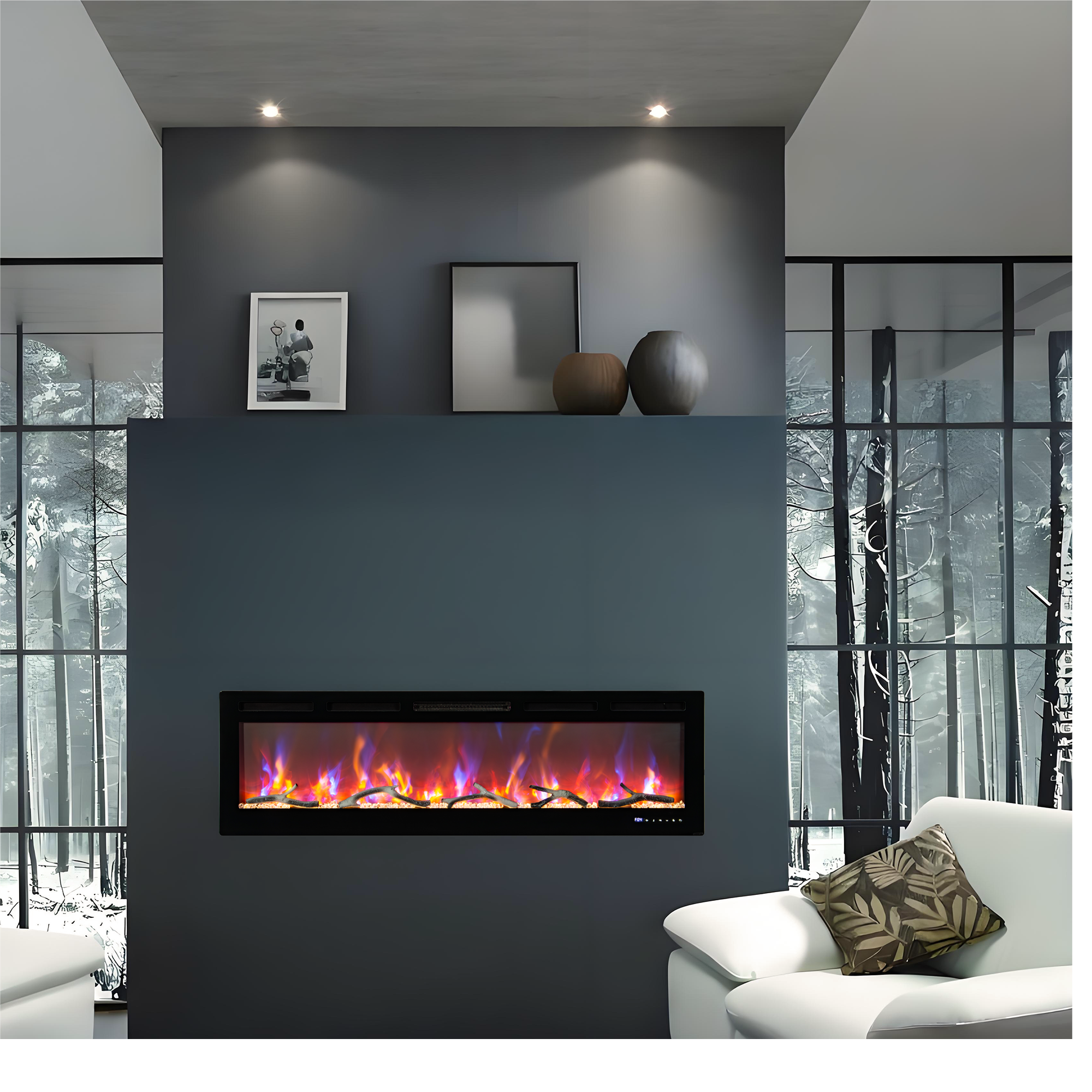 Jojoka - 50 Inch Electric Fireplace in-Wall Recessed and Wall Mounted, 750W/1500W Heater with Remote Control, Touch Screen, WiFi