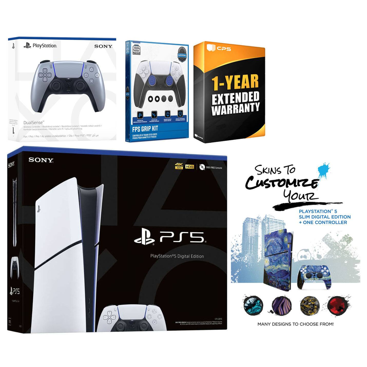 - PlayStation SONY DualSense
- FPS GRIP KIT
- 1-YEAR EXTENDED WARRANTY
- Skins To CUSTOMIZE Your PLAYSTATION 5 SLIM DIGITAL EDITION + ONE CONTROLLER
- MANY DESIGNS TO CHOOSE FROM!