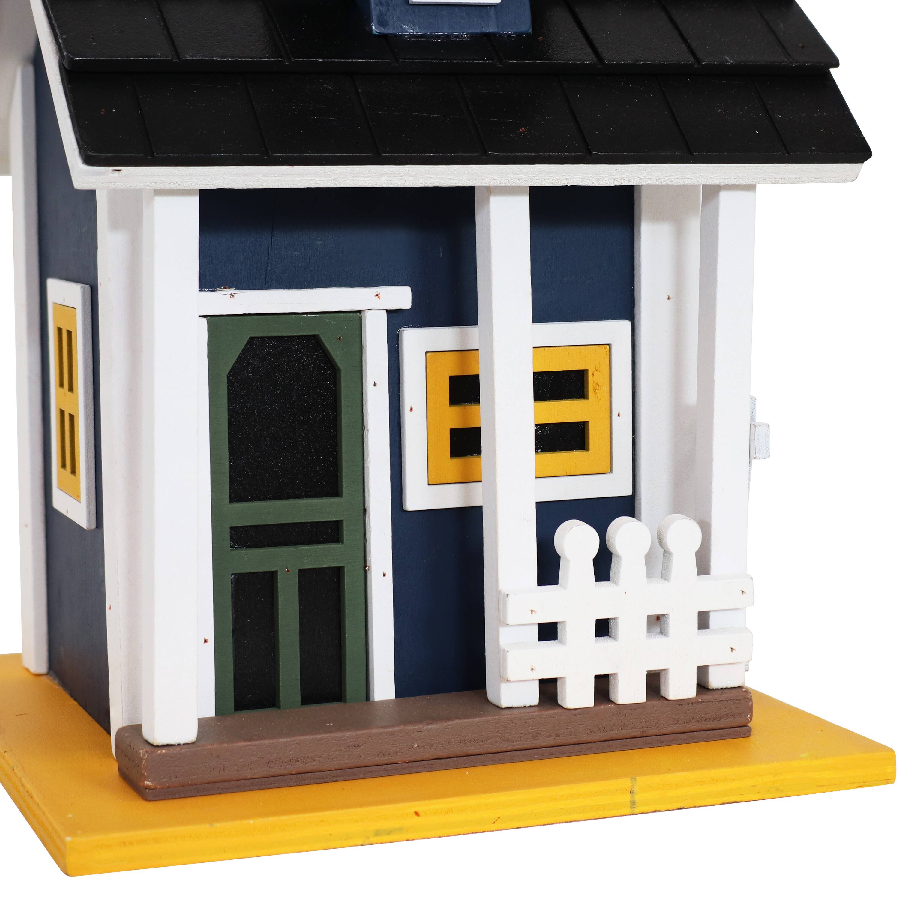 Alt View 9. Sunnydaze - 9.25 in Wooden Cozy Home Birdhouse with Solar LED Light - Midnight Blue.