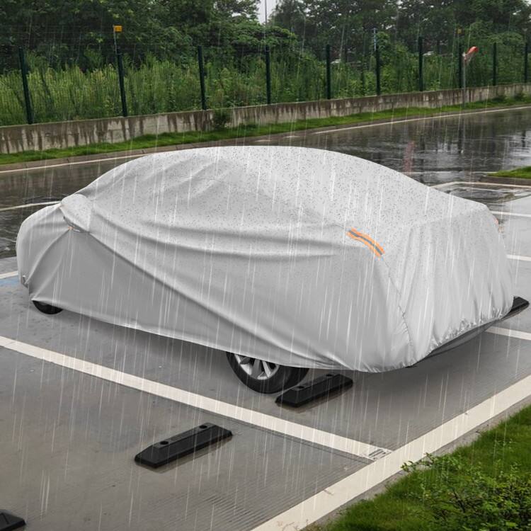 Angle. Mondawe - 193" Universal Fit Sedan Car Cover with Mirror Pockets for Rain Sun UV Protection - Silver-193.