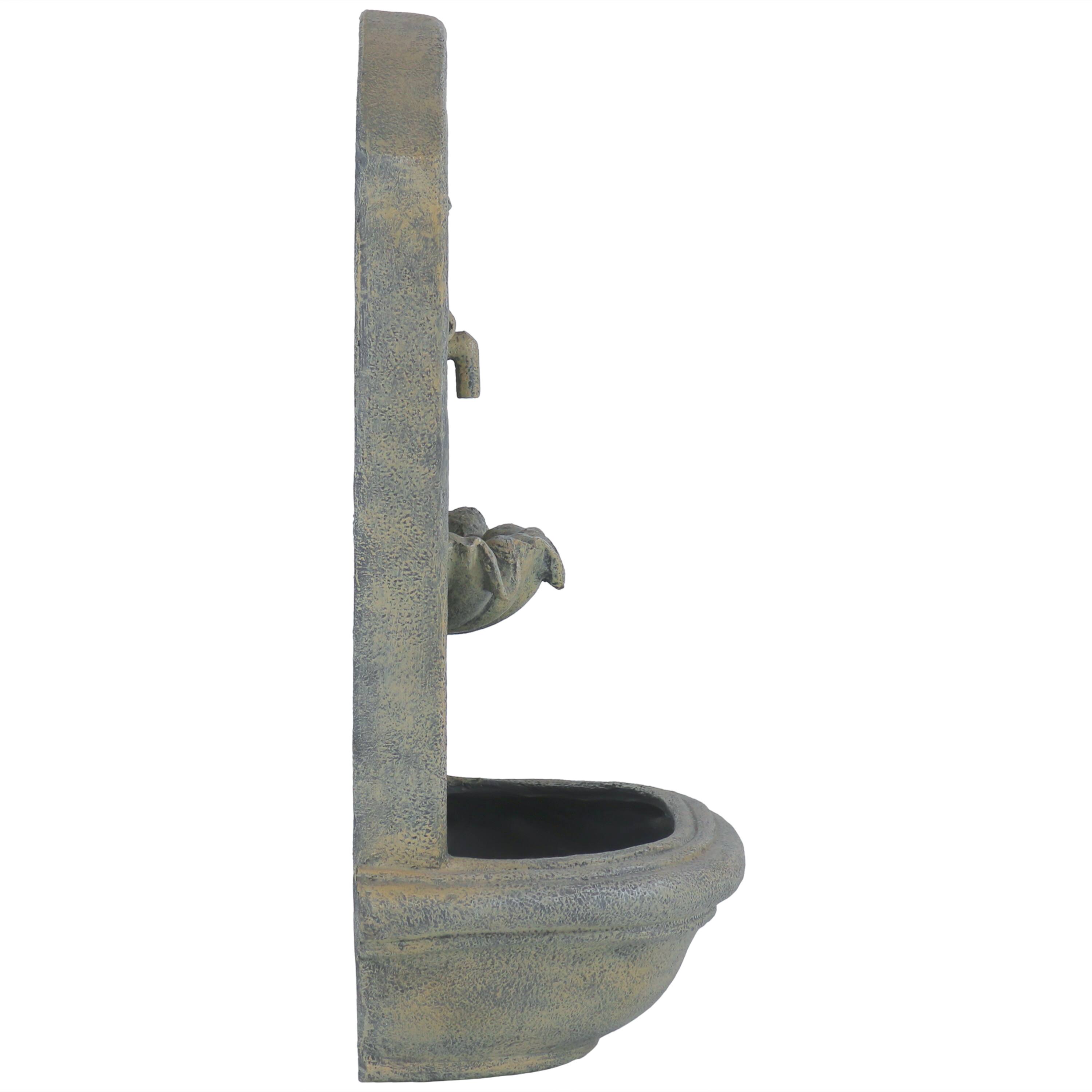 Alt View 7. Sunnydaze - Seaside Polystone Outdoor Wall Fountain - French Limestone.