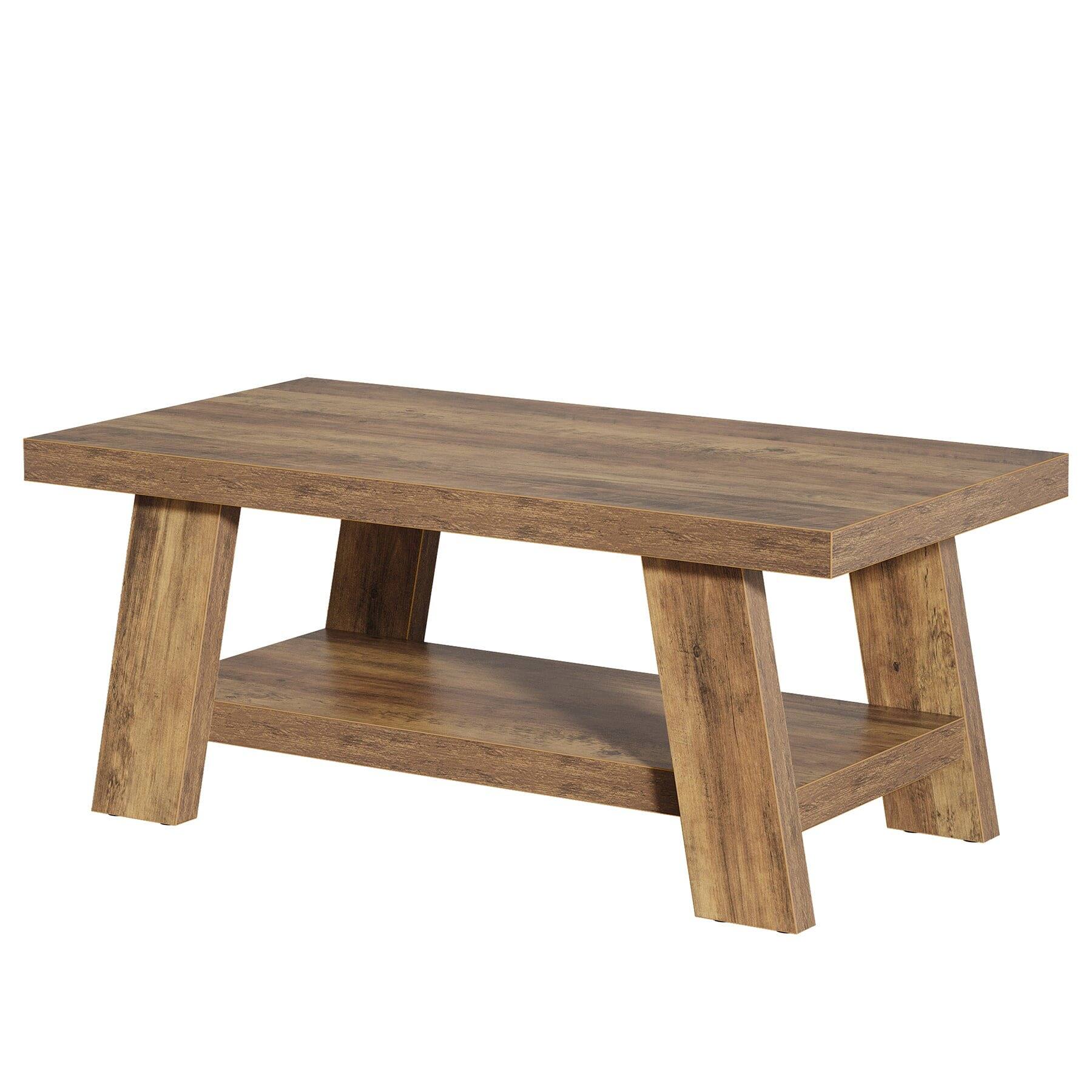 Left. Kadyn - Handcrafted Wooden Coffee Table - Shelf, 2-Tier Living Room Centerpiece, Stylish End Table, Durable & Elegant, Brown - Brown.