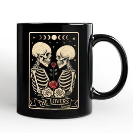 OrnamentallyYou - Skeleton The Lovers Mug, Tarot Card Gothic Moon Phases Rose Gift - Black