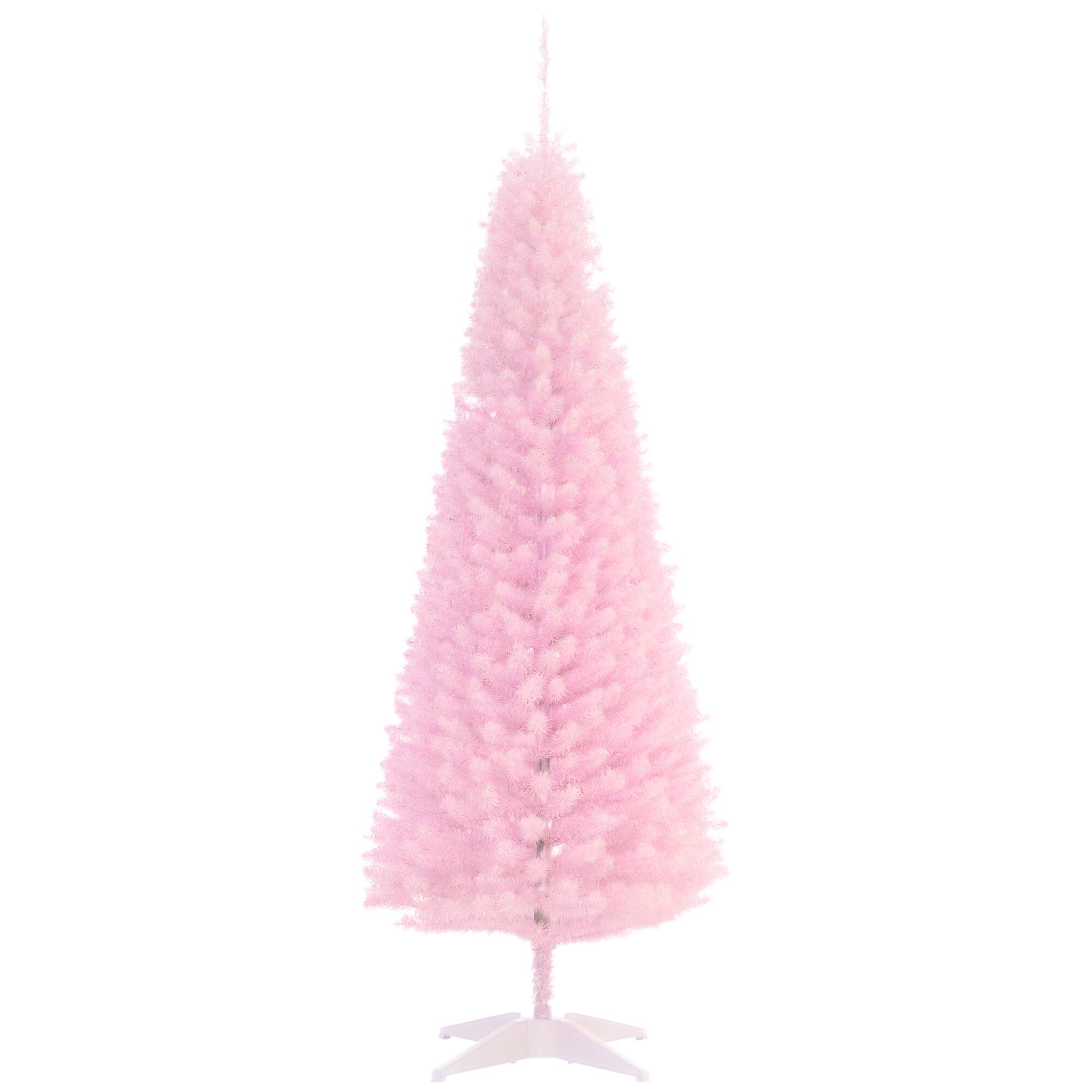 Homcom - Artificial Pencil Christmas Tree, Slim Xmas Tree with 294 Realistic Branch Tips and Plastic Stand - Pink
