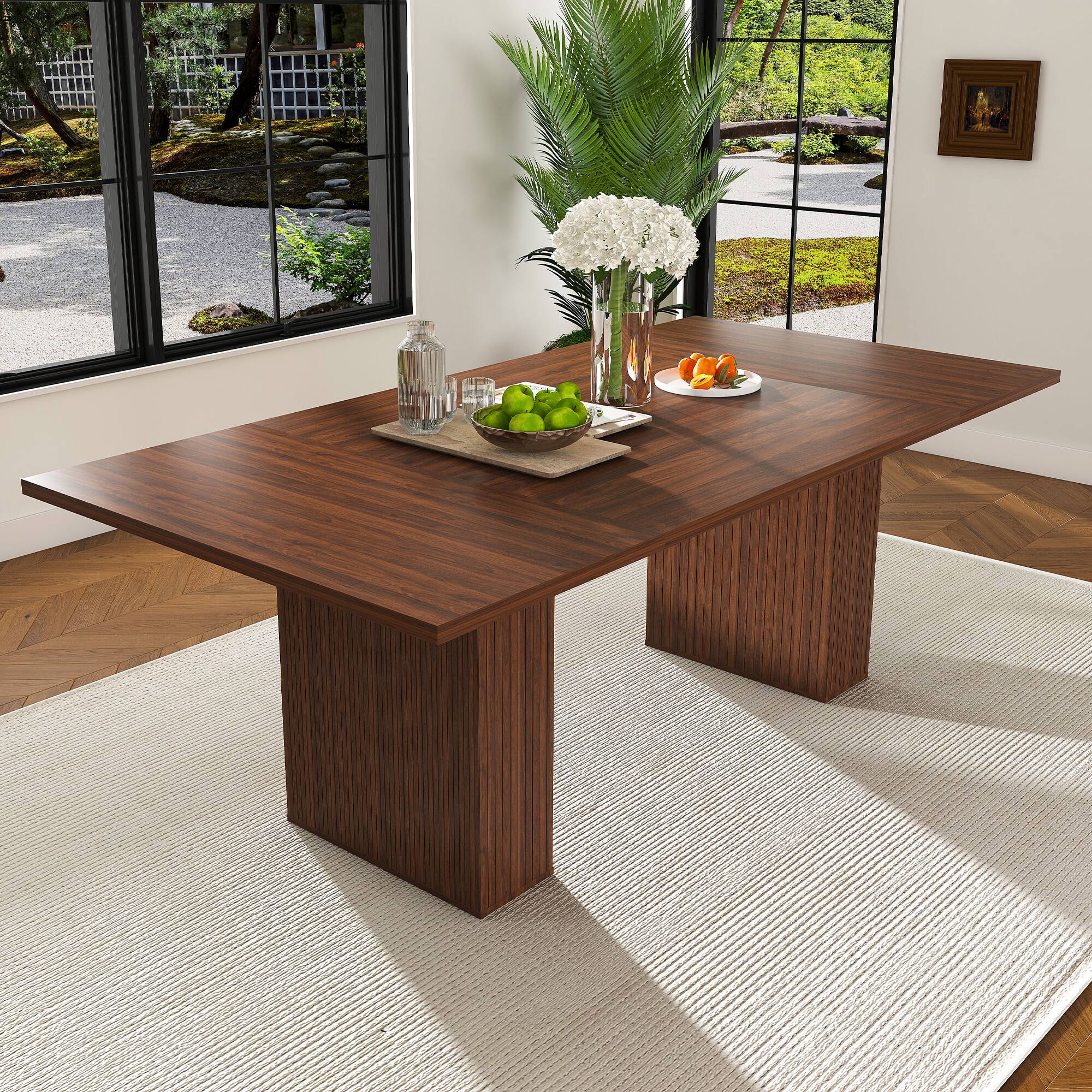 Loheer 78 Inch Dining Table With Storage Base, Wood Veneer, Modern ...