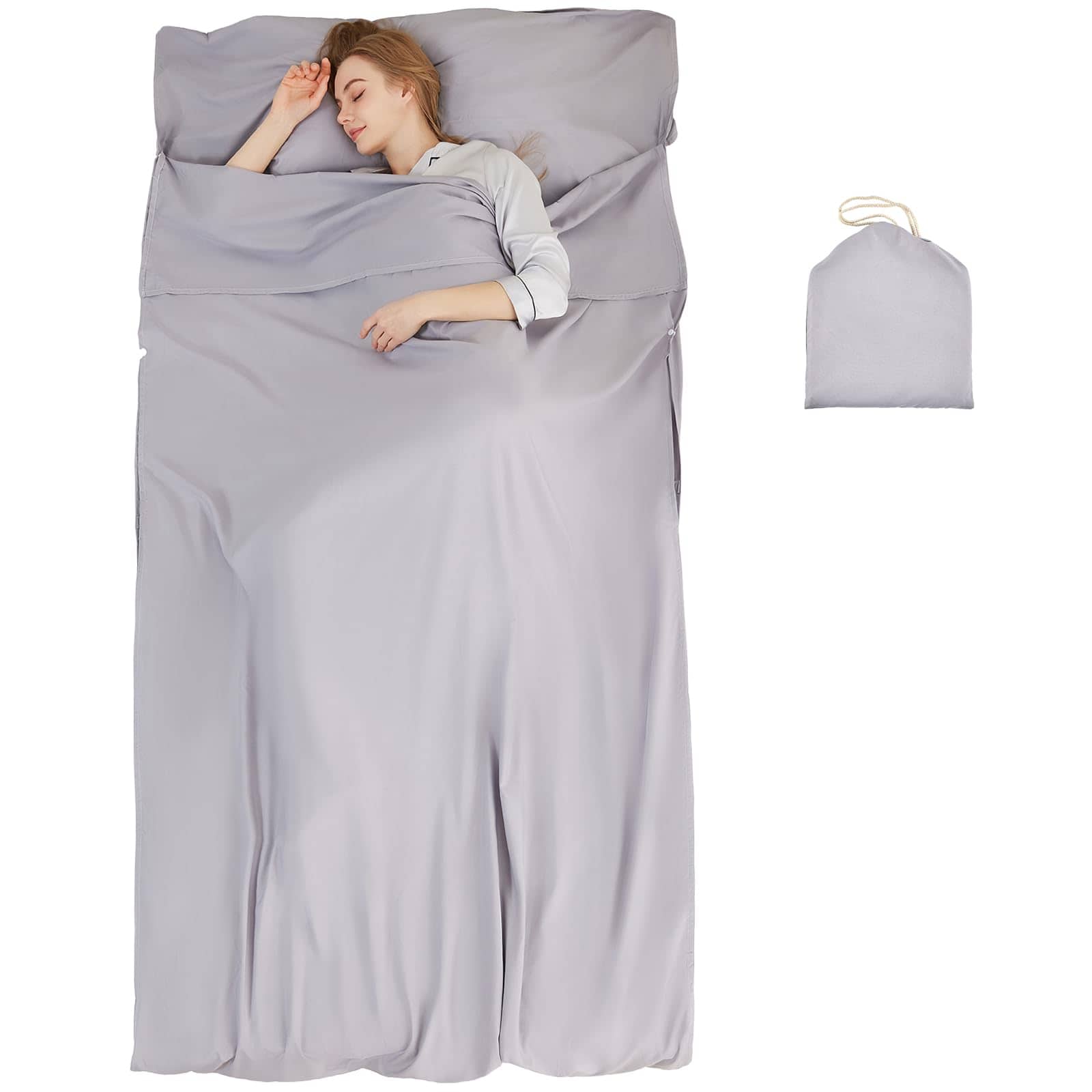 Dapper Styles - Sleeping Bag Liner Camping Adult Sleep Sack Lightweight Travel Sheet For Hotel Bed Compact Ultralight Clean - Gray-‎47.2" x 82.7"-Single