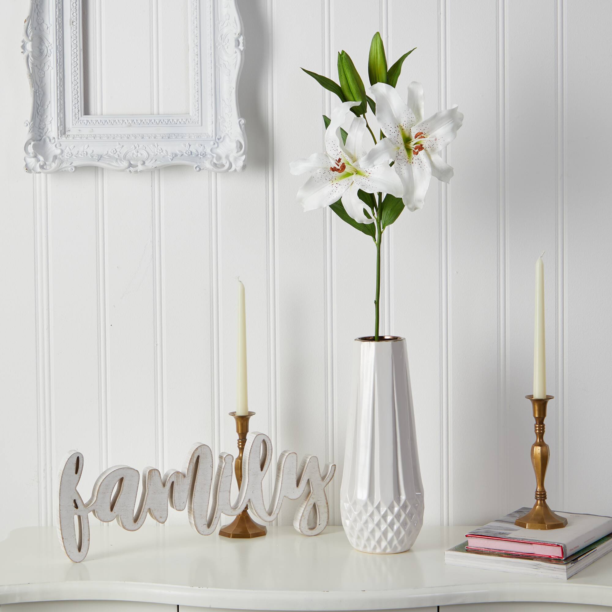 Angle. BreeBe - 31" Ruburn Lily Artificial Flower (Set of 2) - White.