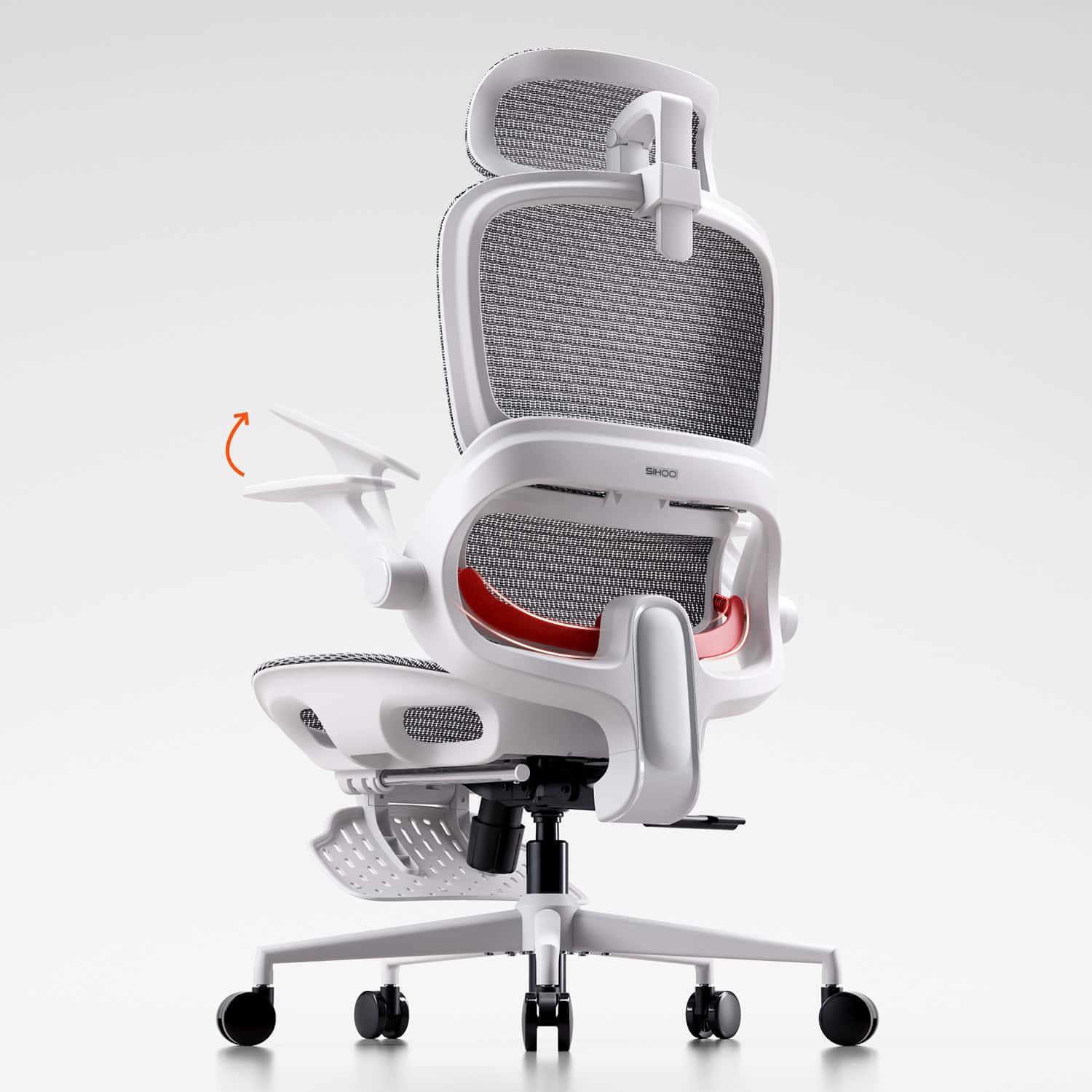 SIHOO - B100 Ergonomic Office Chair with Footrest, Mesh Office Chair with Adaptive Dynamic Lumbar, Flip-up Arm, Dual-Back, 300lb - Light Gray