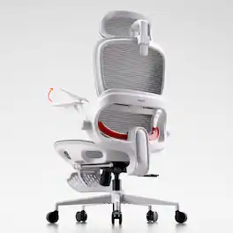 SIHOO - B100 Ergonomic Office Chair with Footrest, Mesh Office Chair with Adaptive Dynamic Lumbar, Flip-up Arm, Dual-Back, 300lb - Light Gray