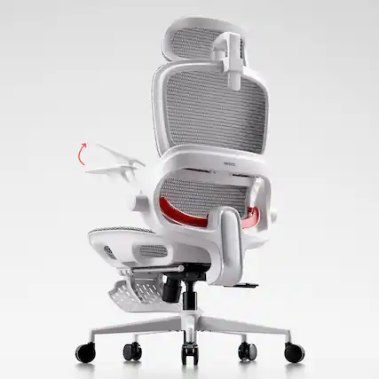 Front. SIHOO - B100 Ergonomic Office Chair with Footrest, Mesh Office Chair with Adaptive Dynamic Lumbar, Flip-up Arm, Dual-Back, 300lb - Light Grey.