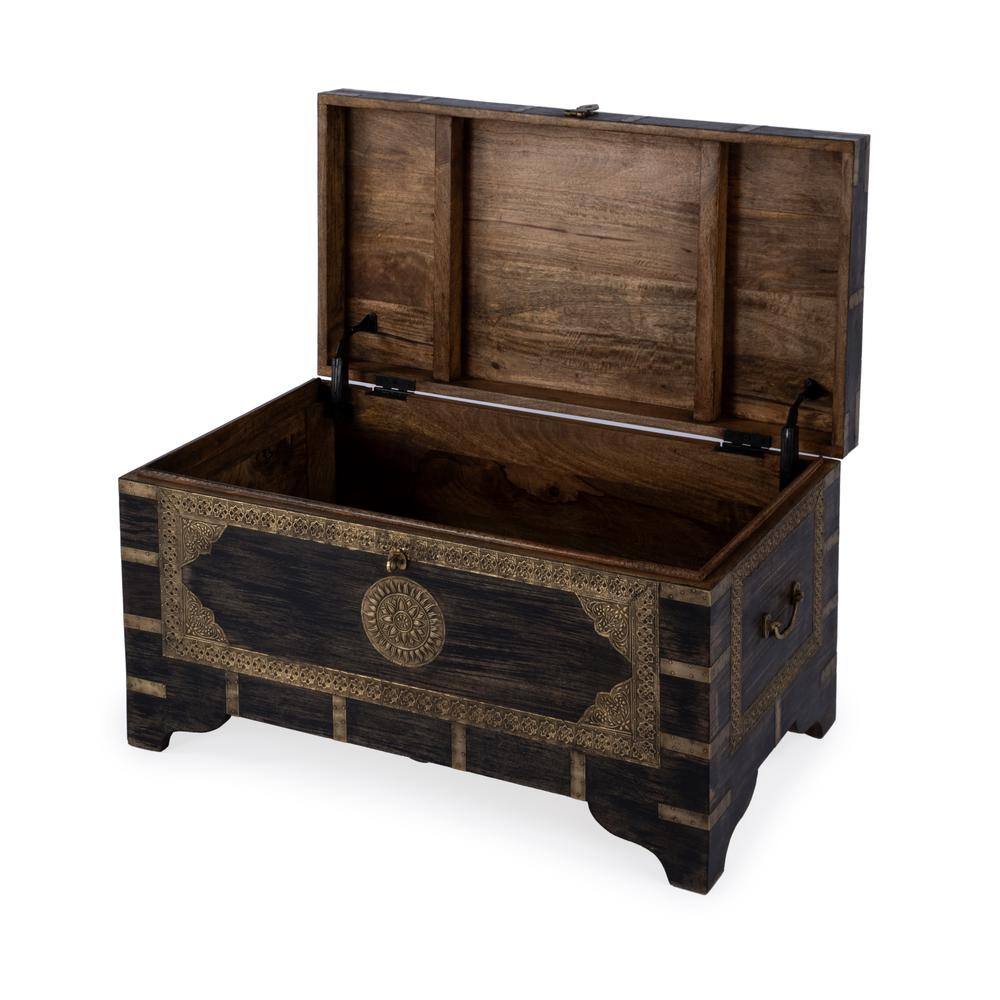 Alt View 2. Butler Specialty - Nador Hand-Painted Brass Inlay Storage Trunk Coffee Table - Brown.