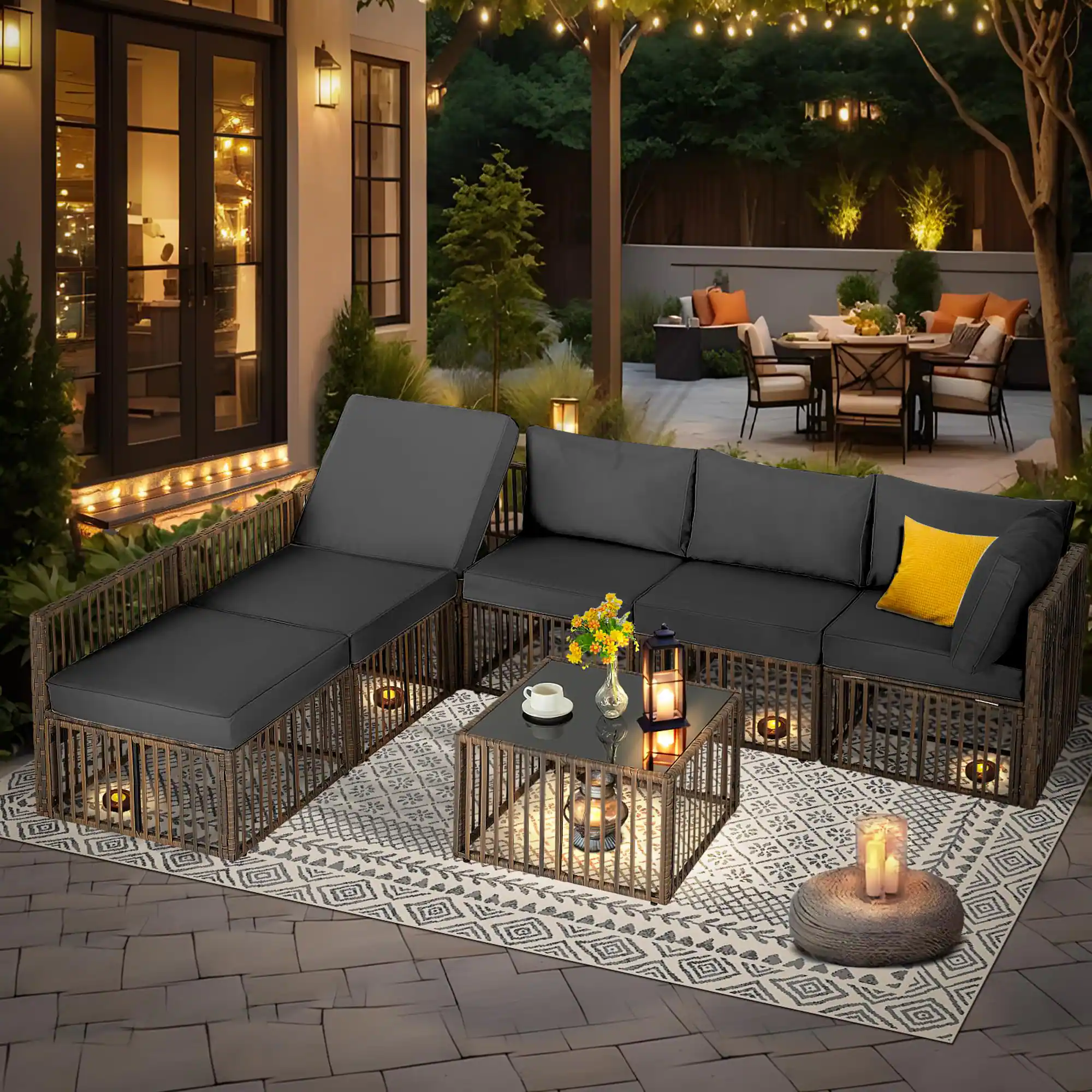 Alt View 2. Ainfox - Ainfo 7 Pieces Outdoor Patio Furniture Set,Wicker Outdoor Sectional Conversation Couch Set for Garden Porch Poolside - brown and gray.